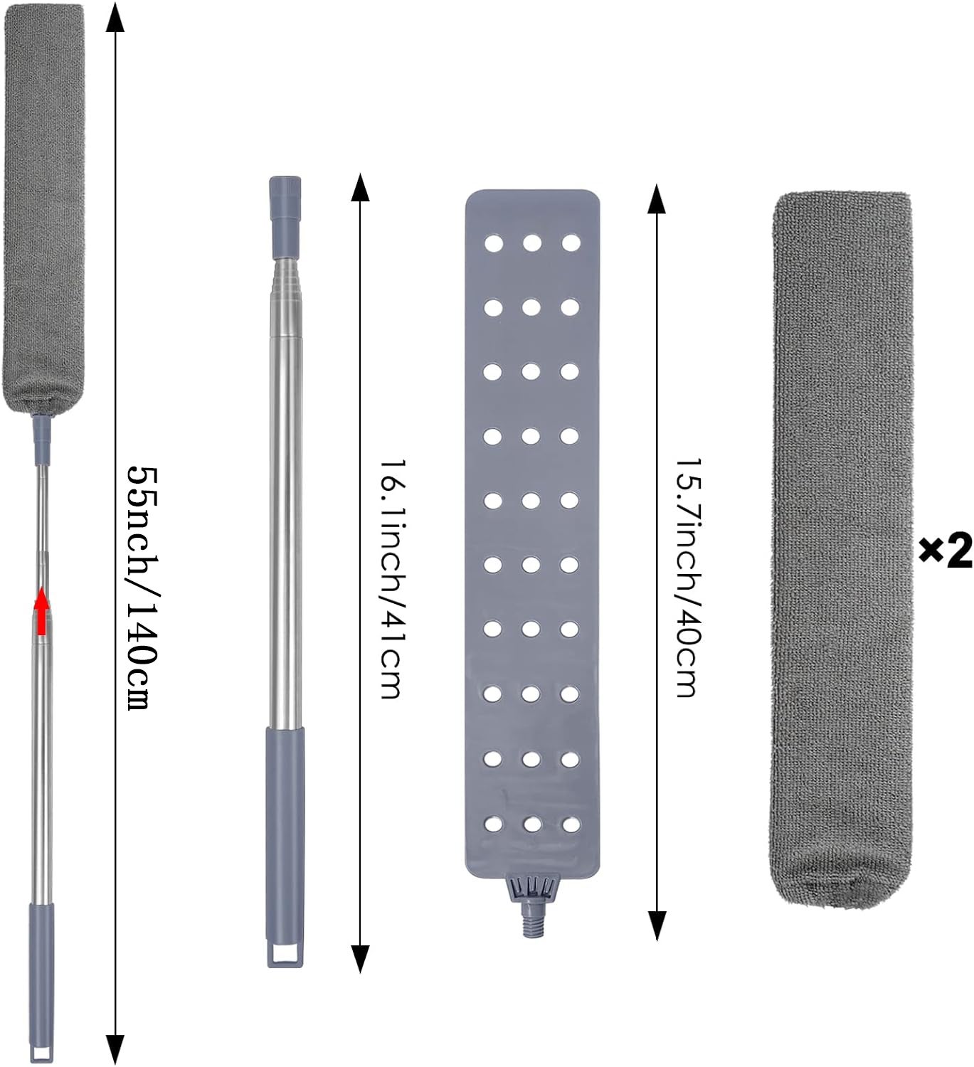 Spolverino Telescopico ZOFUN In Acciaio Inox Da 1,2 A 2,5 Metri - Set Con Asta E 5 Panni In Microfibra Lavabili