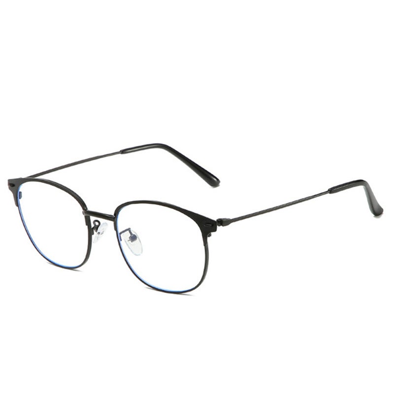 Occhiali da computer da uomo, filtro per luce blu, senza spessore, blocco UV, anti affaticamento, in metallo, con montatura rettangolare custodia per occhiali Blu L