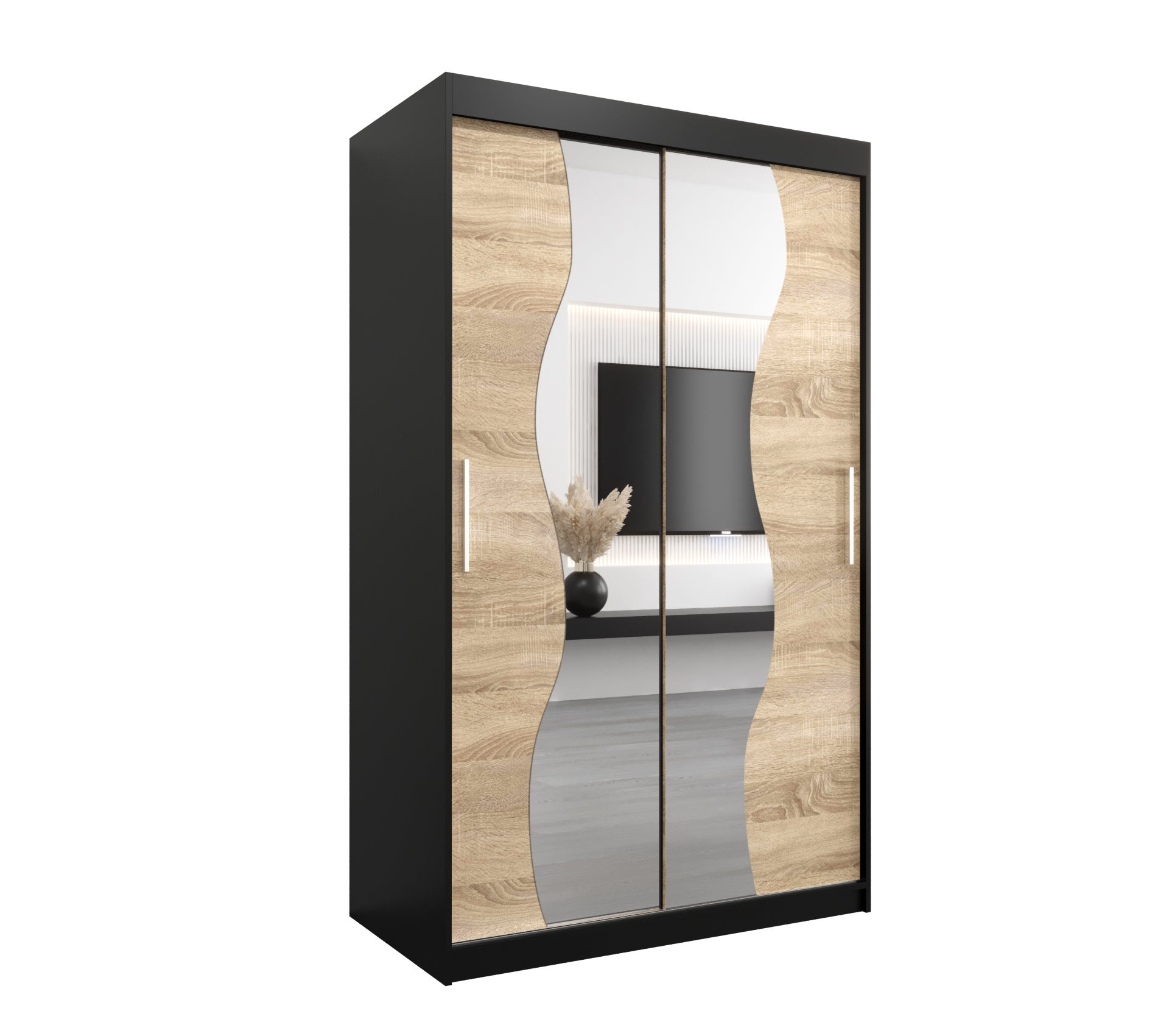 Szafa przesuwna garderoba MADRYT 120 x 62 x 200 cm Czarny + Sonoma - Abiks Meble