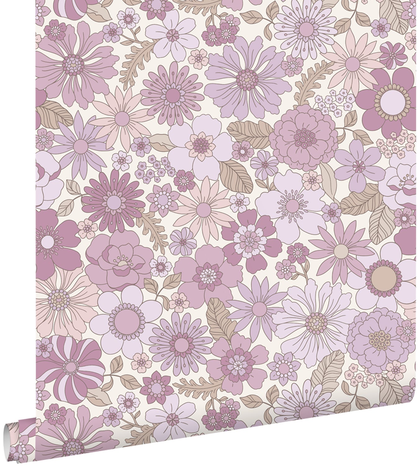 Tapeta retro kwiaty liliowo fioletowym - 50 x 900 cm - ESTAHOME