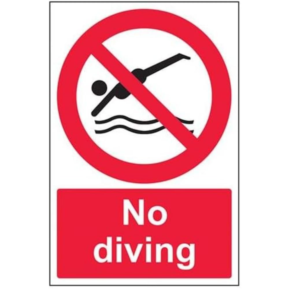 vsafety 58002 au-r No Diving cartello divieto Acqua, plastica rigida, ritratto, 200 mm x 300 mm, colore: nero/rosso