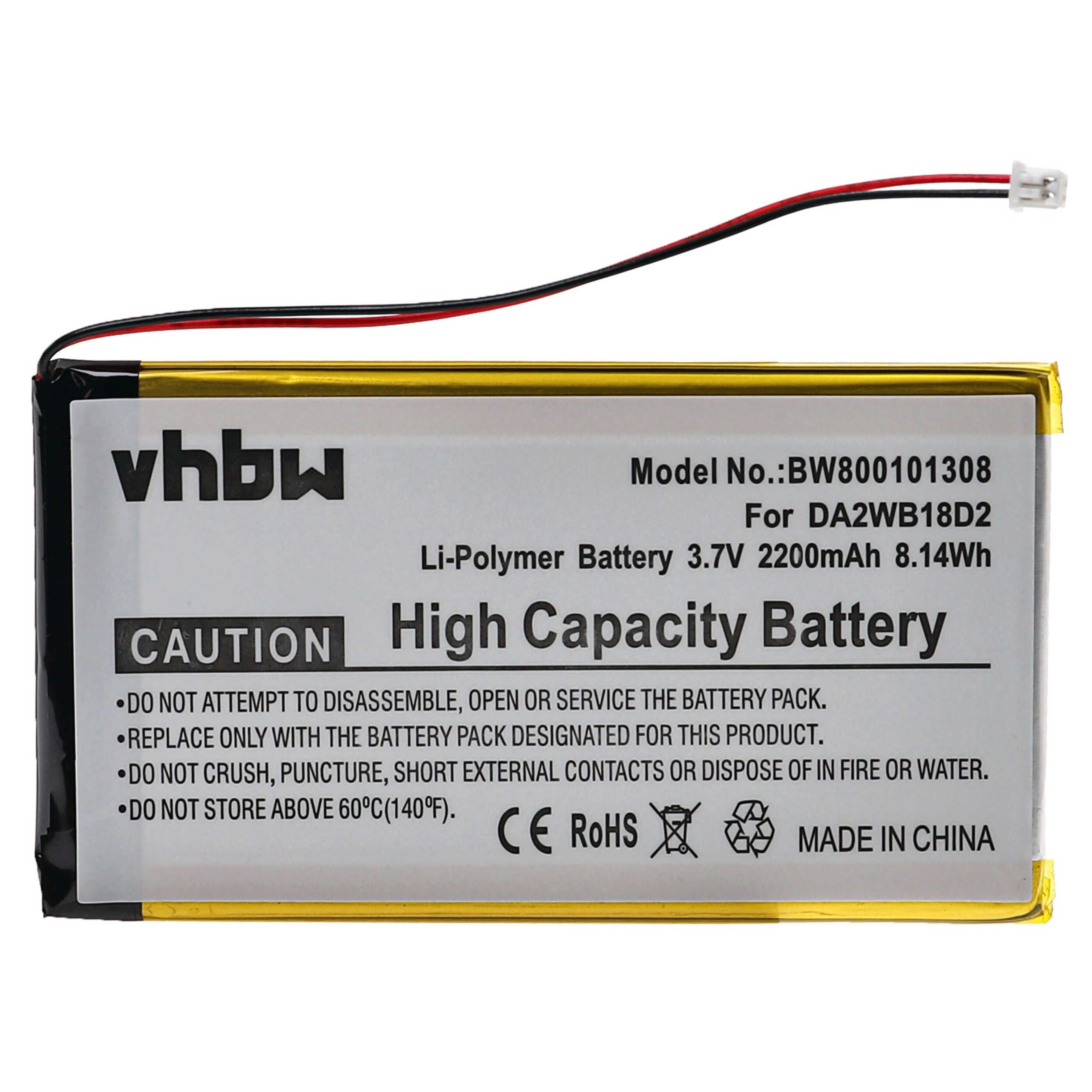 Vhbw Batteria Li-Poly 2200mAh Compatibile Iriver H110 H120 H140 H320 H340 – Sostituisce DA2WB18D2
