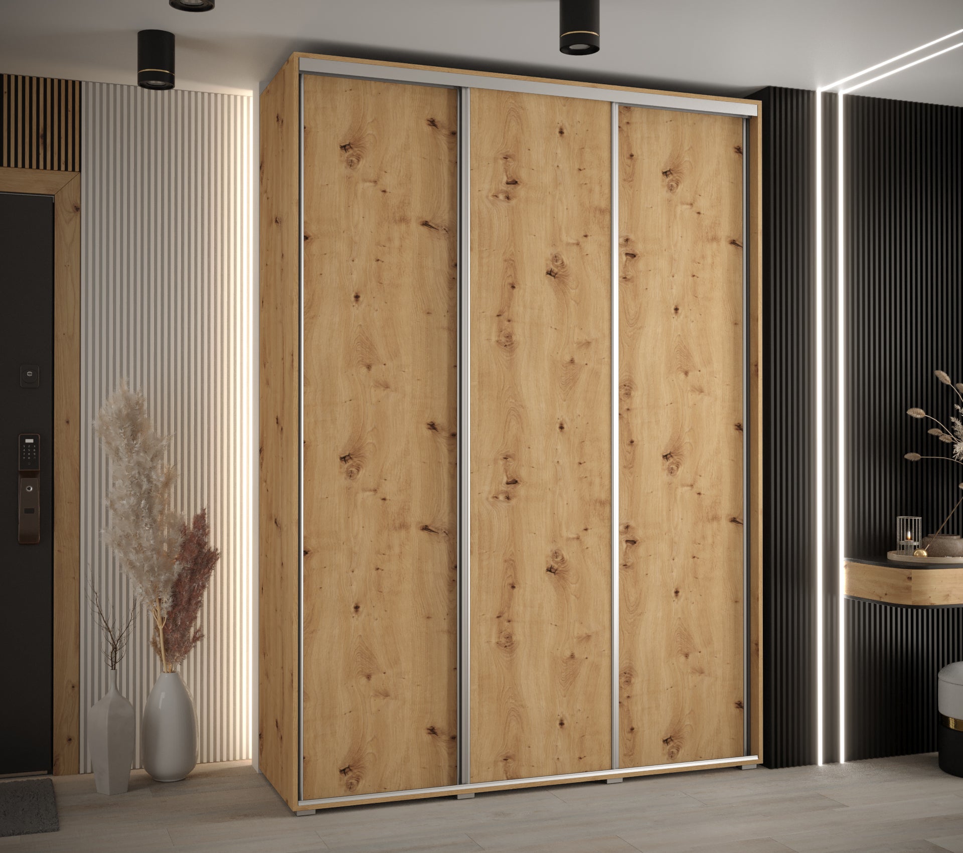 Szafa przesuwna wysoka Davos 1 180 x 60 x 235,2 cm artisan + artisan + u. srebrny - Abiks Meble - 2