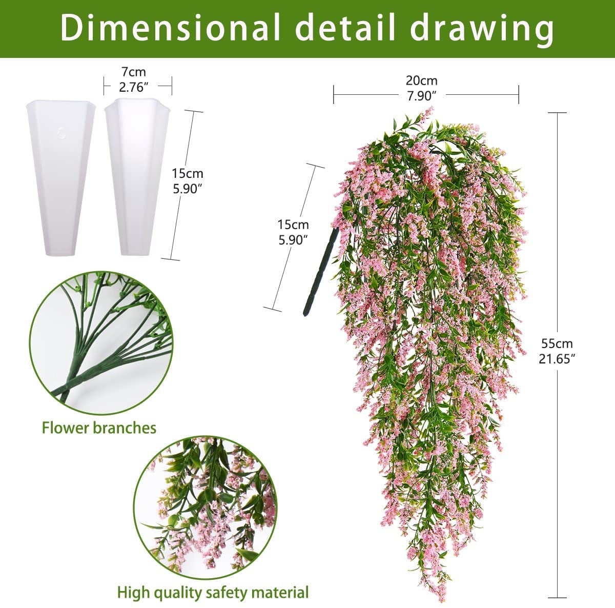 Kit 2 Fleurs Artificielles Déco Murale Extérieure - Lavande avec Vines en Plastique Durable 55cm - Idée Cadeau Déco Maison Résistante aux UV - 2