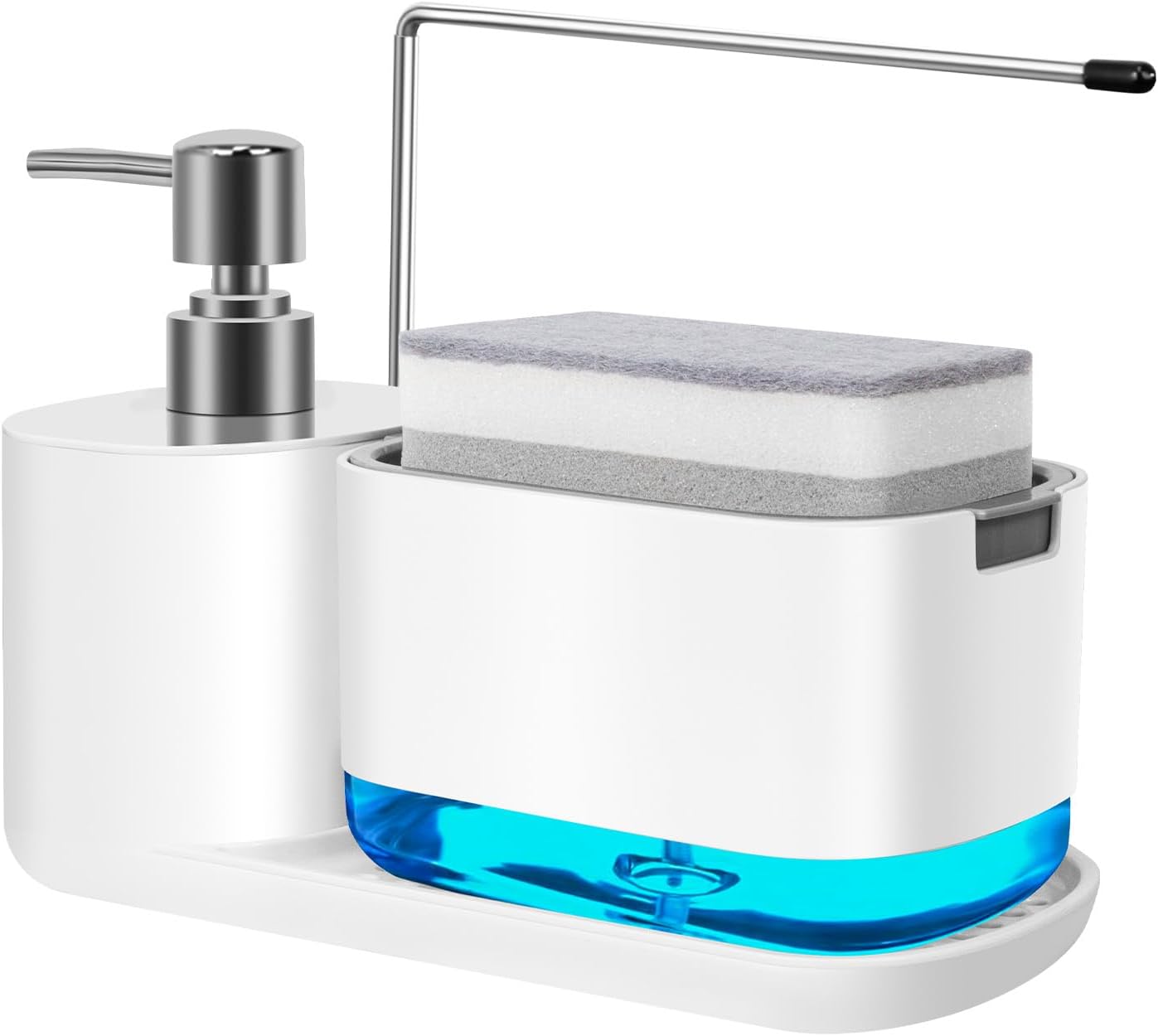 Dozownik mydła 4 w 1 z uchwytem na gąbkę i wieszakiem na ręczniki do kuchni i łazienki, biały (gąbka nie jest dołączona)