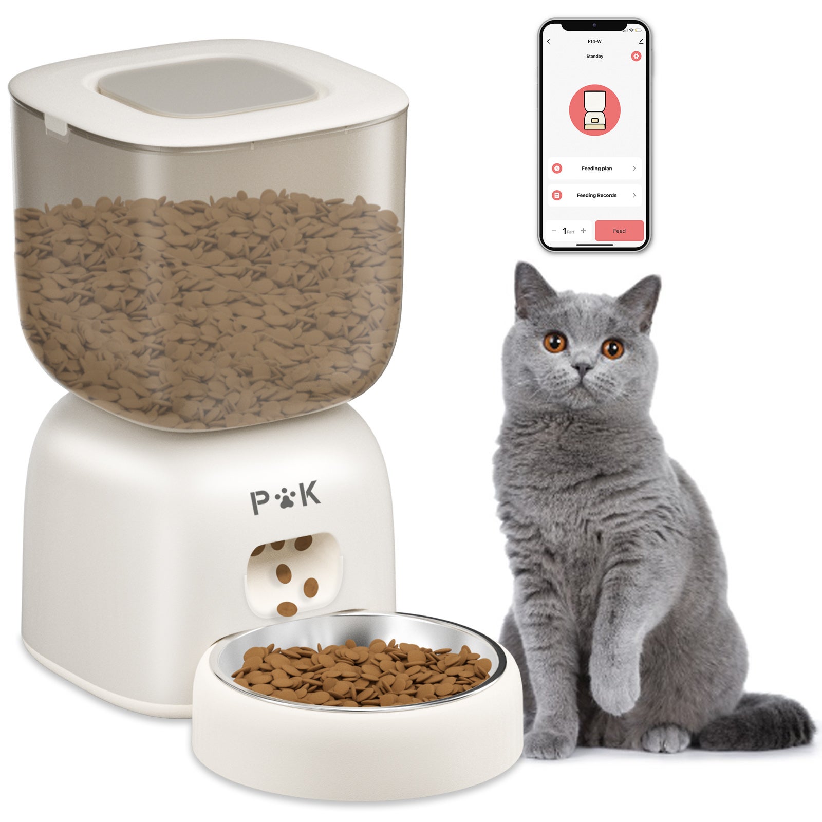 PUPPYKITTY PRO3L Distributeur Croquettes Chat Automatique WiFi, WiFi Distributeur Croquettes pour Chiens Et Chats, 1-10 Repas par Jour, Beige - 2