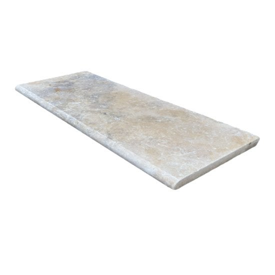 Margelle piscine en travertin Beige Mix - Bord Rond - 25 x 61 x 3 cm - pièce - C-NEGOCE