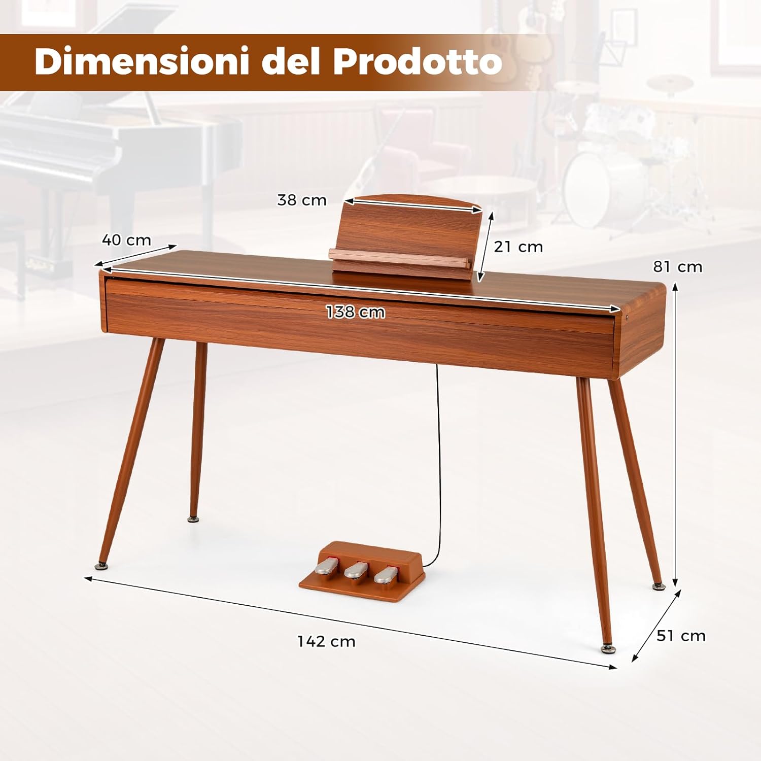 Piano Numérique 88 Touches Pondérées, Triple Pédalier, 2 Haut-parleurs, Casque, Connexion MIDI et Pupitre pour Débutants - 2