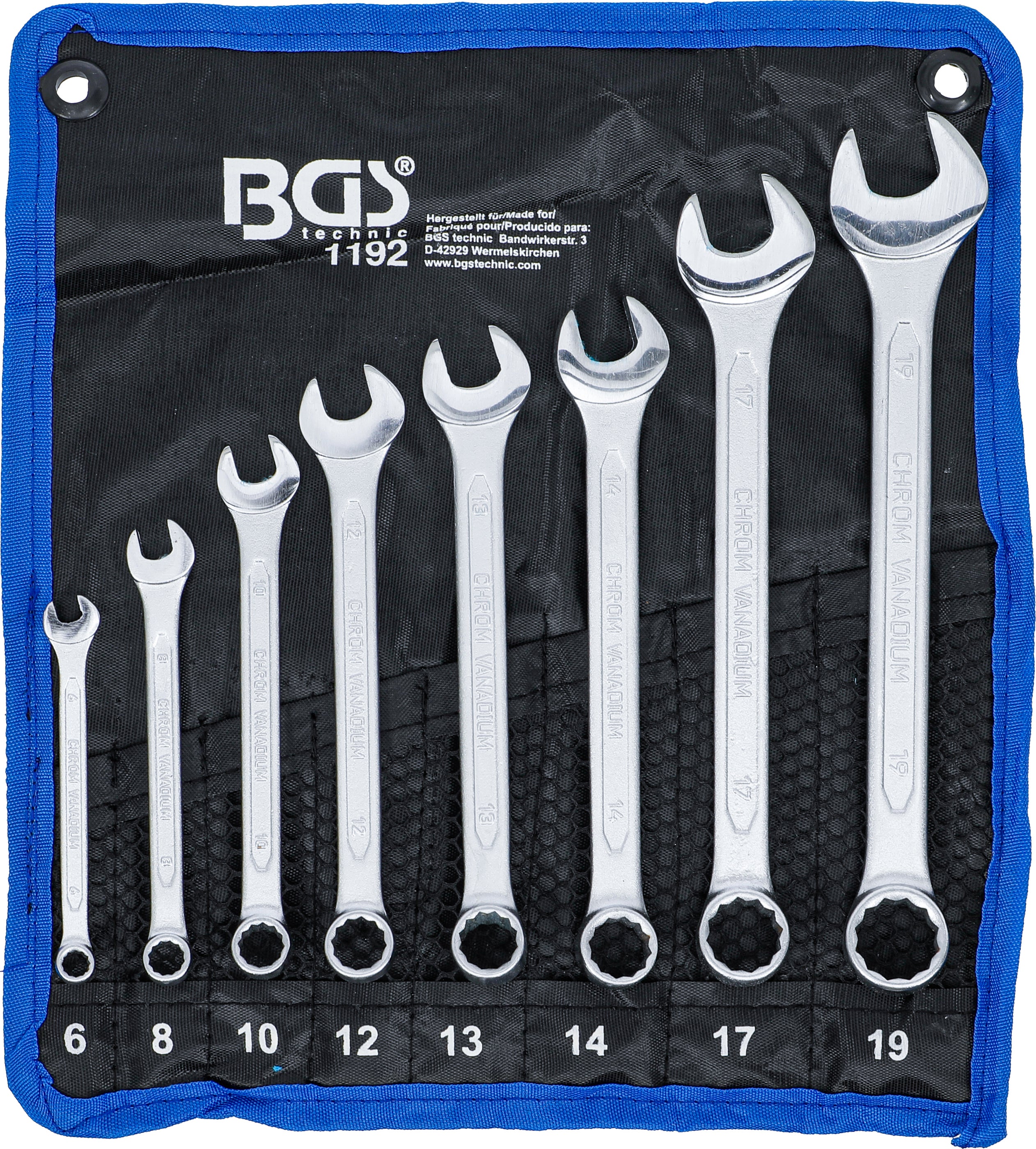 Zestaw kluczy płasko-oczkowych BGS, rozmiary SW 6 - 19 mm, 8 sztuk - 1192
