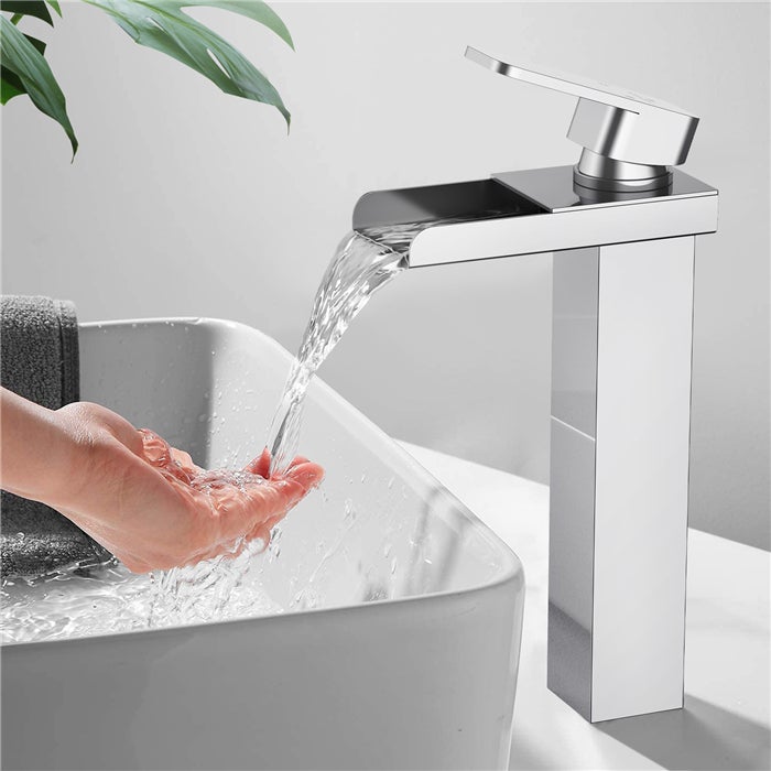 Robinet Salle de Bain Cascade Haut Mitigeur pour Vasque Chromé Robinet Design Moderne Corps en Acier Inox - 2