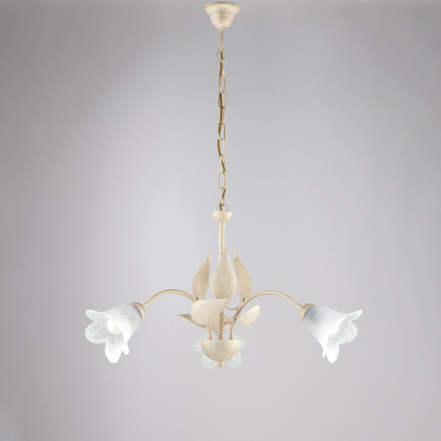 Lustre Olga fer ivoire, déco or antique, verre albâtre d.14, 3 lumières d.60 cm ambiance douce et classique - 2