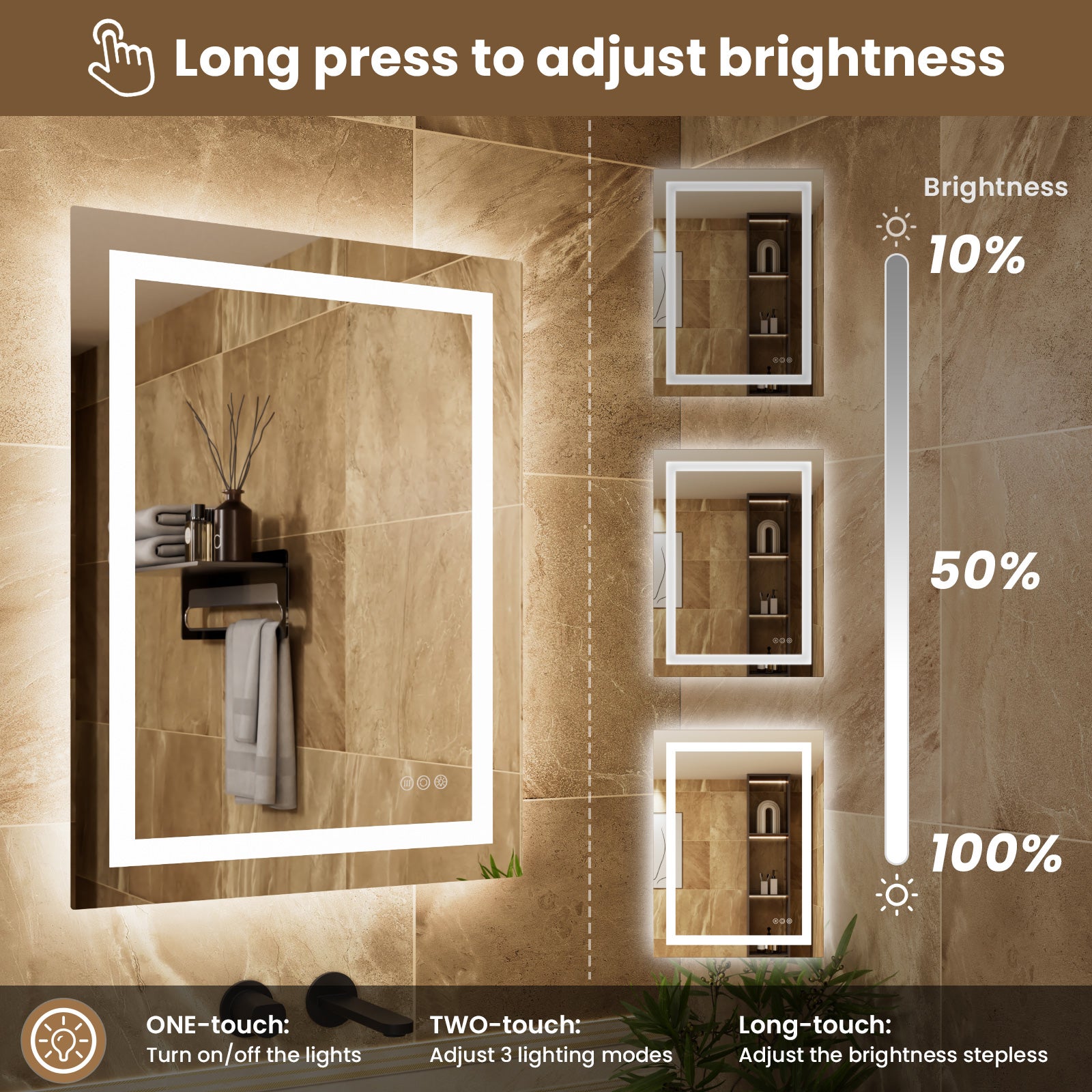 Espejo con Sensor LED, Espejo de Tocador de Inducción, Iluminación Regulable, IP64, Vertical/Horizontal para Baño (80x60cm), Plateado - 5