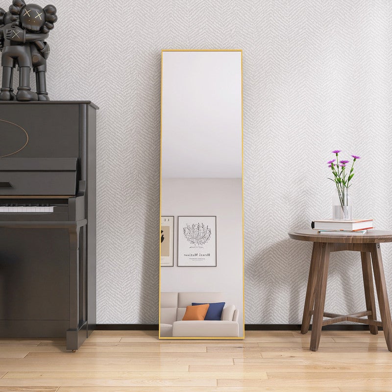 Miroir sur pied - Miroir chambre - Miroir rectangulaire - 140x40 cm - Verre trempé - Cadre en alliage d'aluminium - Doré - 4