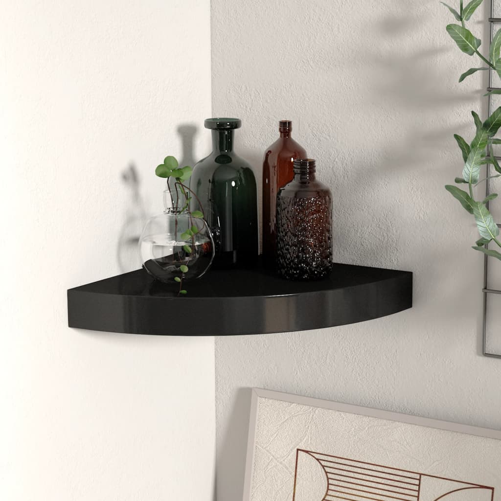 Półka narożna wisząca czarna 25x25x3,8 cm MDF- COMFORTXL