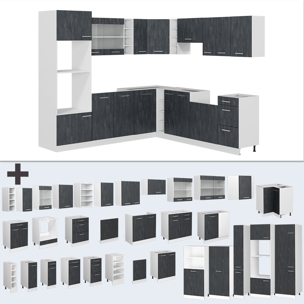 Vicco Cuisine en angle R-Line, Béton noir/Blanc, 247 x 237 cm PT Chêne - 8