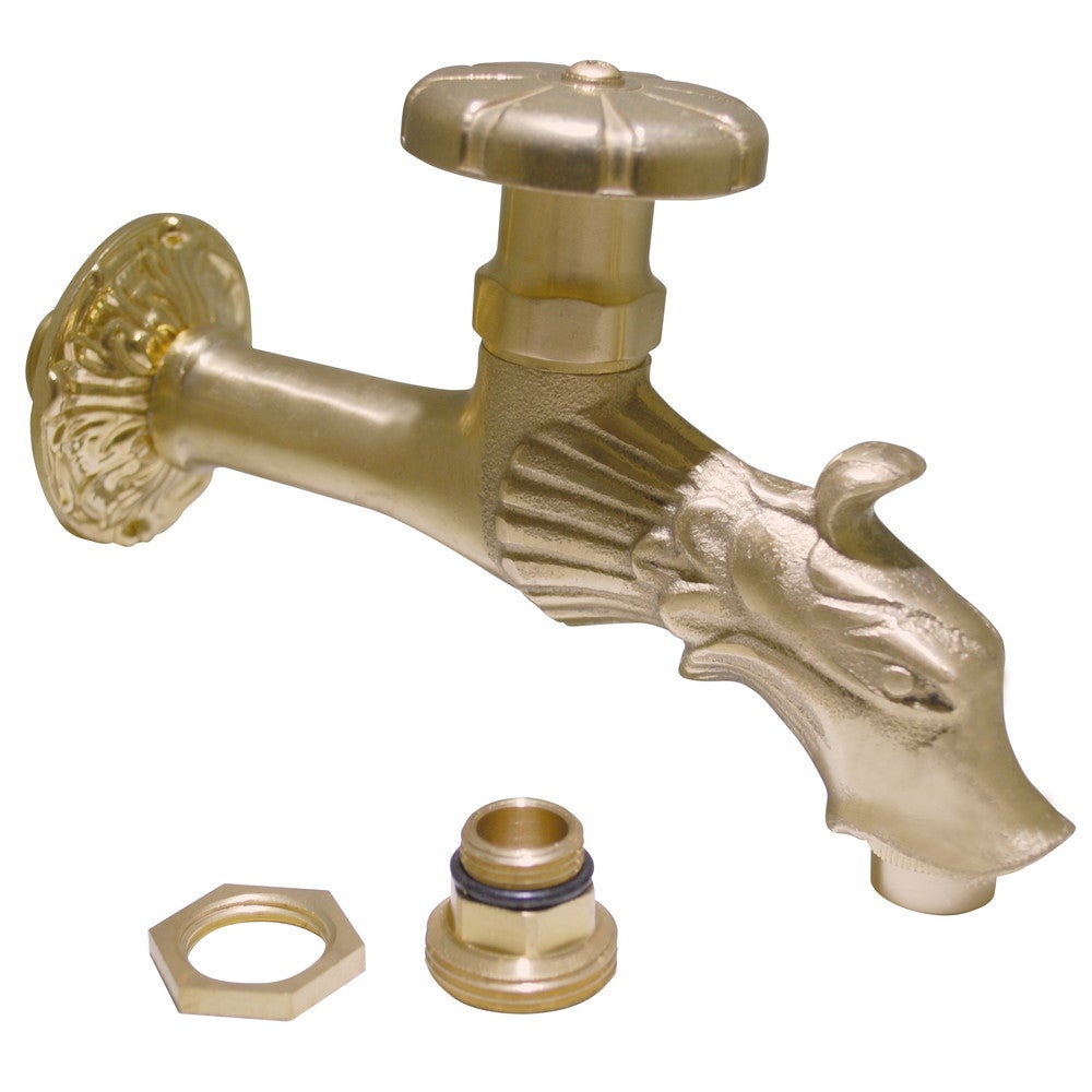 Robinet Fontaine Laiton Tête De Dragon - Adaptateur 1/2" Pour Embout Cannelé, Style Médiéval