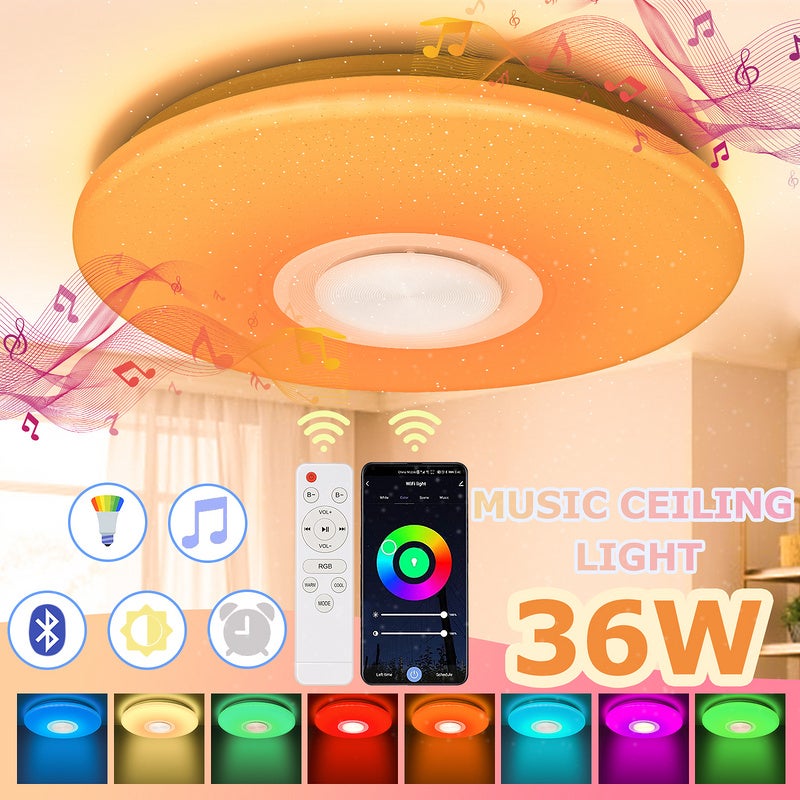 18W Lampe de plafond LED 30cm Bluetooth Plafonnier avec Haut-parleur