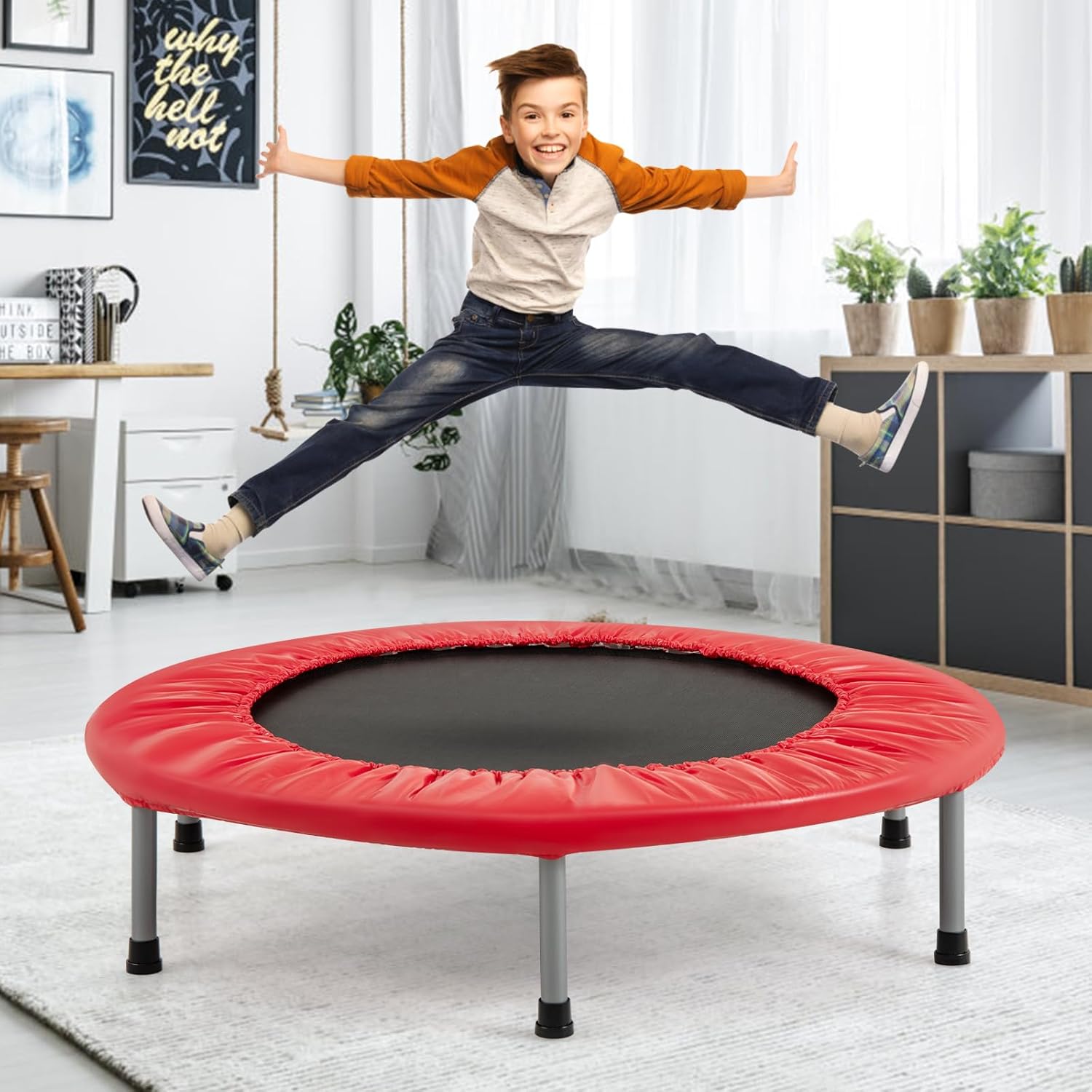 Składana Mini Trampolina, Trampolina Sportowa do Użytku w Pomieszczeniach z Matą Zabezpieczającą, Maksymalne Obciążenie 150 kg, dla Dorosłych i Dzieci - 3