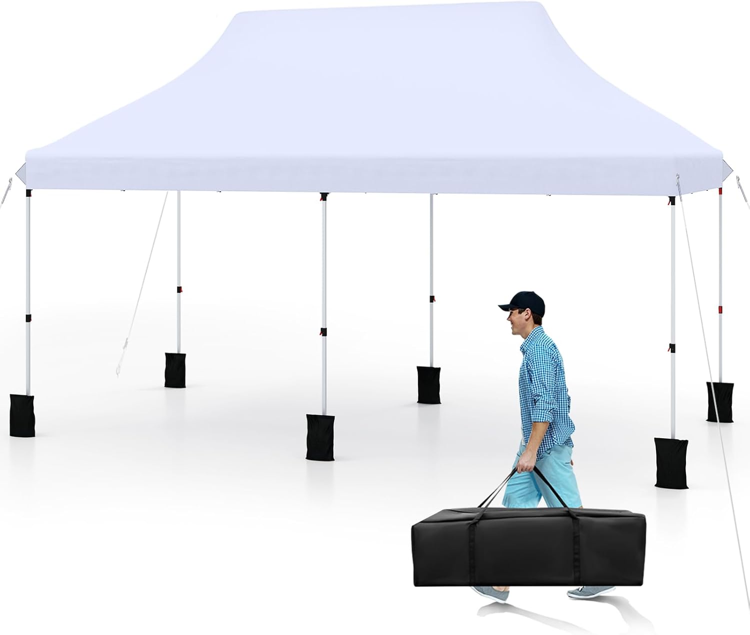 Składana altana ogrodowa 300 x 600 cm, wodoodporny namiot imprezowy, 6 worków z piaskiem (biały)