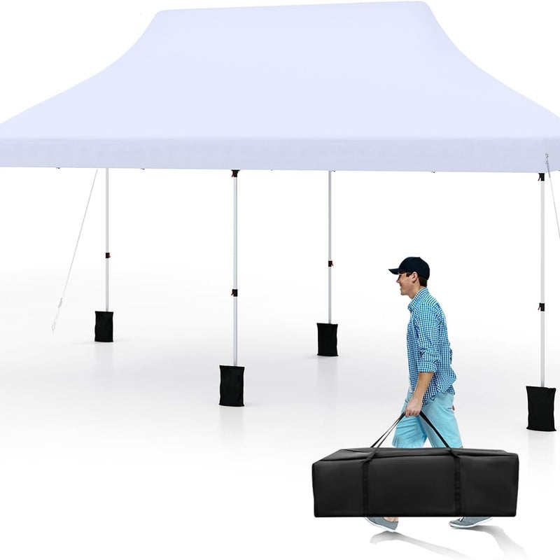 Składana altana ogrodowa 300 x 600 cm, wodoodporny namiot imprezowy, 6 worków z piaskiem (biały)