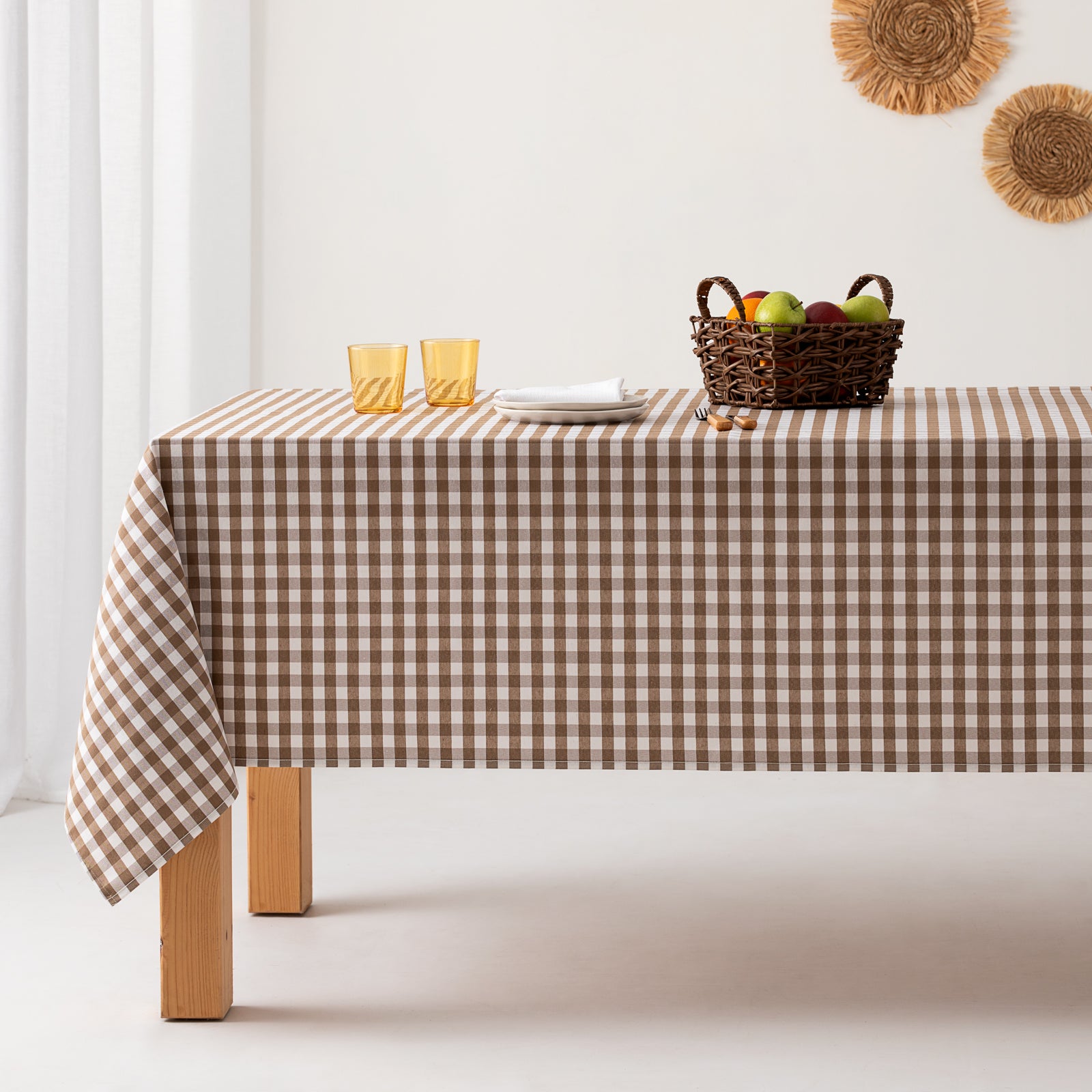 Obrus plamoodporny vichy z bawełny, miękki w dotyku, taupe 140x200 cm - 3