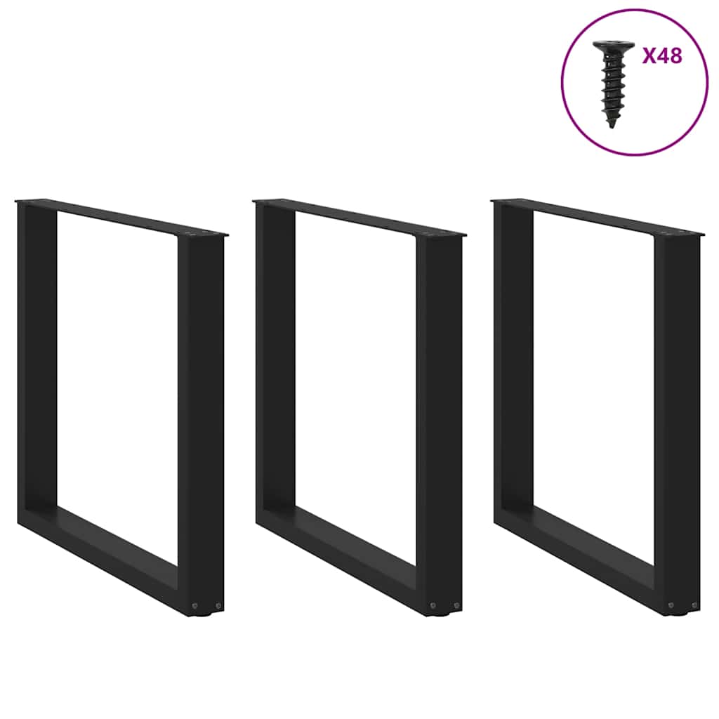 Pés para mesa de jantar em formato de U, 3 peças, preto, 90x(72-73) cm, aço vidaXL - 4
