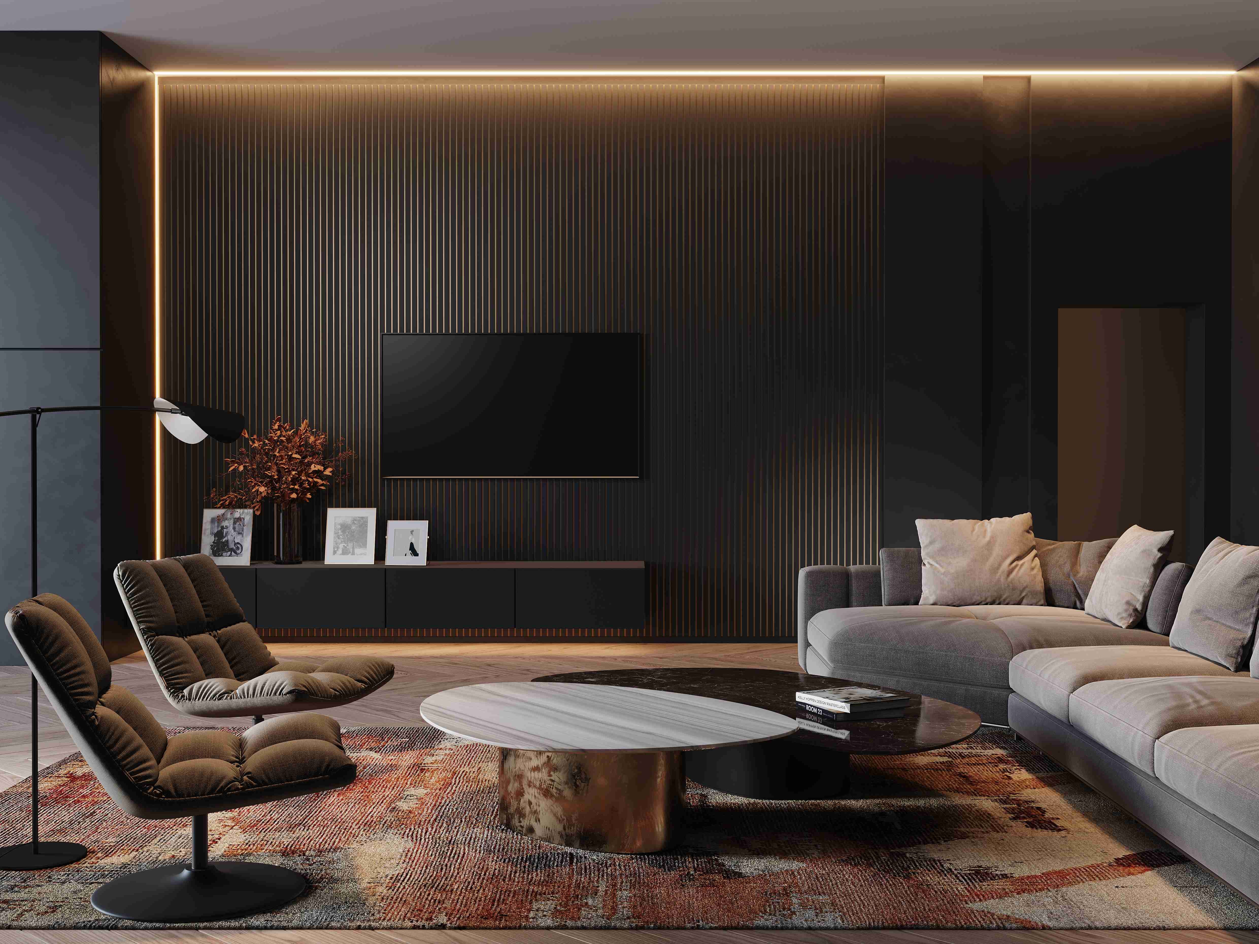 Lot de 2 Panneaux Muraux effet 3D – 2,70M : Maestro Latt (Noir Mat-Fond Bronze) Nouvelle Collection Luxe - 2