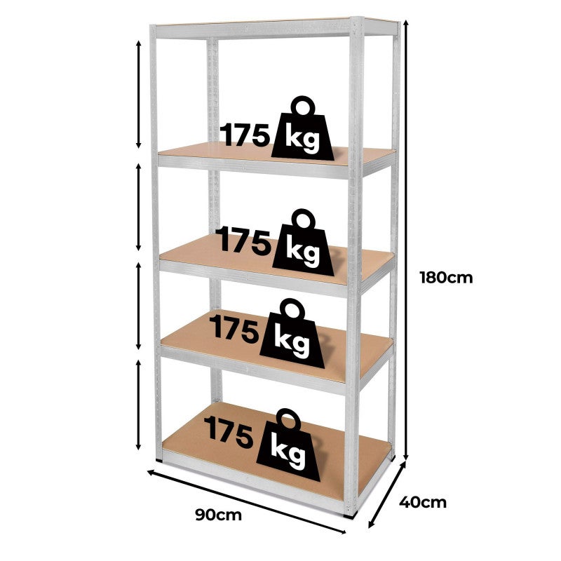 5 étagères spécial angle pour grand garage - étagères de coin charges lourdes - 875 kg - Montage facile par clip et croisillons - 3