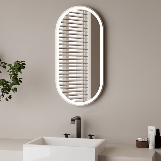 Espejo de Baño Capsula Iluminacion Led Frontal. Luz Regulable Calida/Fria y Boton Antivaho. Modelo Damasqueros by Nerval & Co.