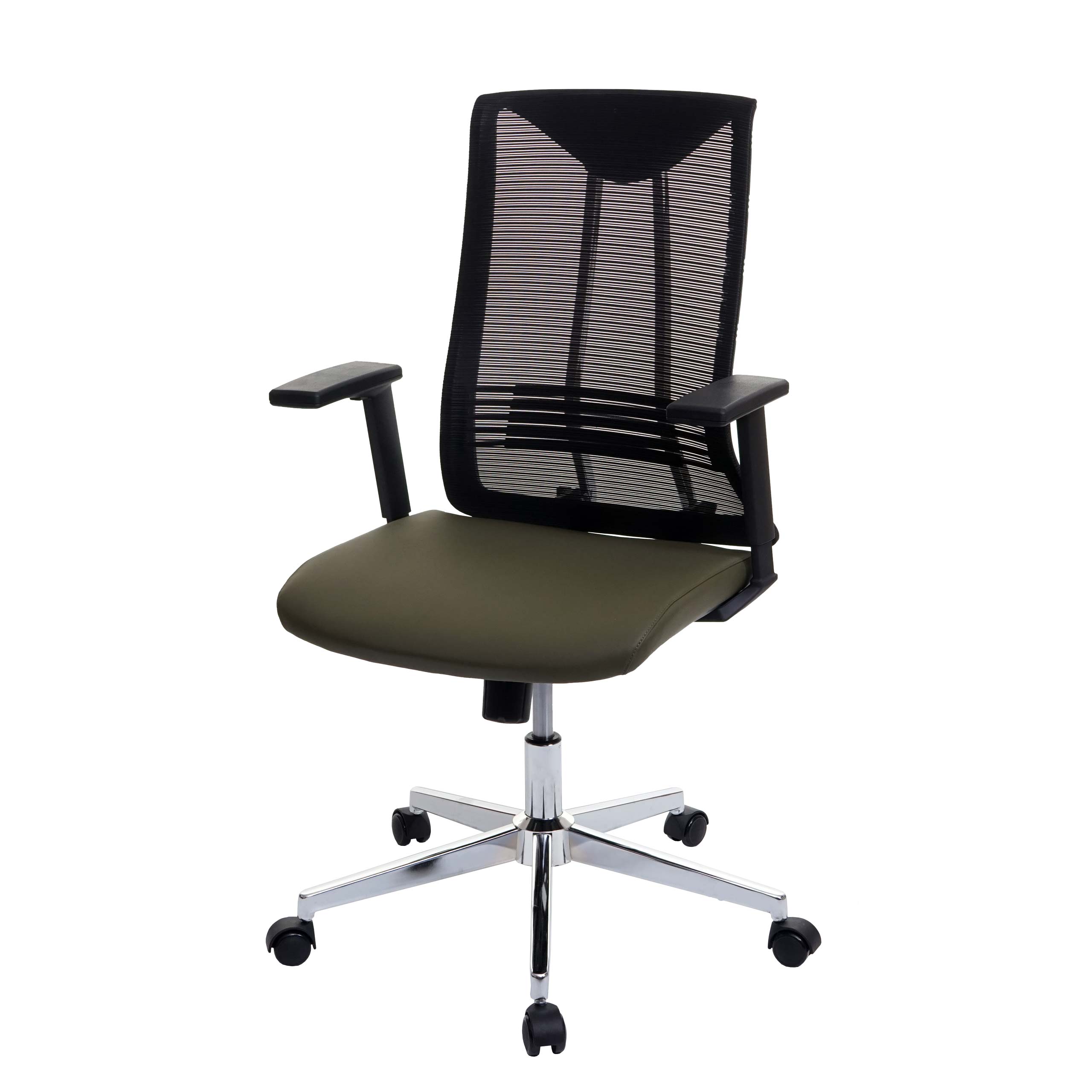 Krzesło biurowe HWC-J53, krzesło obrotowe do biurka, ergonomiczna imitacja skóry ~ oliwkowa zieleń