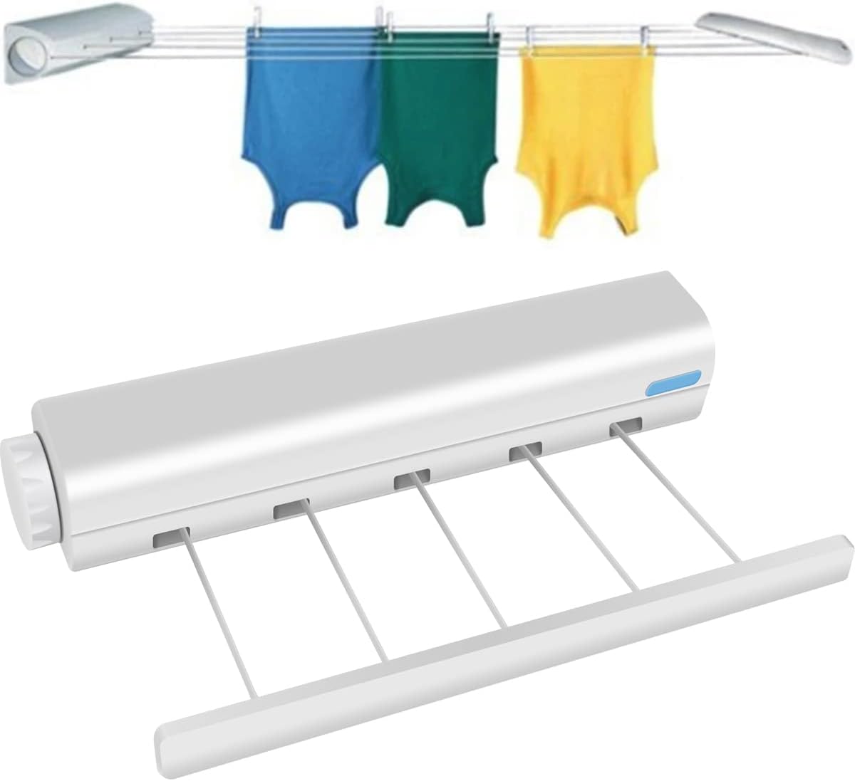 2 PCS Corde à linge rétractable, corde à linge portable murale extensible compacte, salcons ou terrasses usage intérieur ou extérieur,3.75 m(5 Fils) - 6