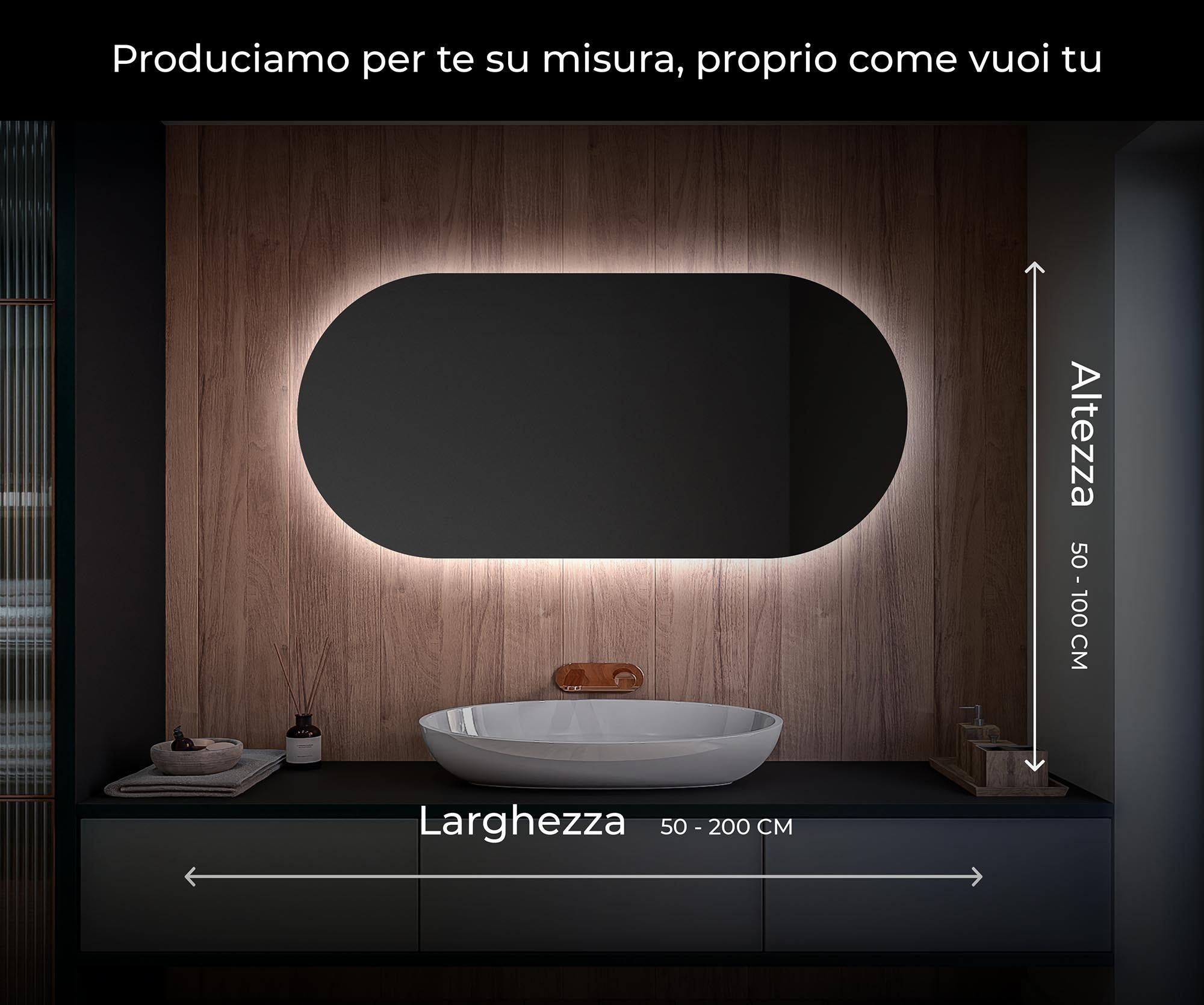 Miroir avec LED Illumination Salle de Bain (110x60cm) LED Lumineux Miroir avec Éclairage (TST107) Blanc Froid 7000K - 7