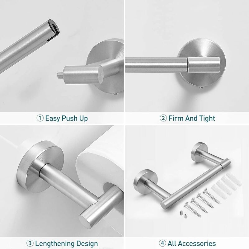 Porte-rouleau de papier réglable en acier inoxydable 304, argent - 4