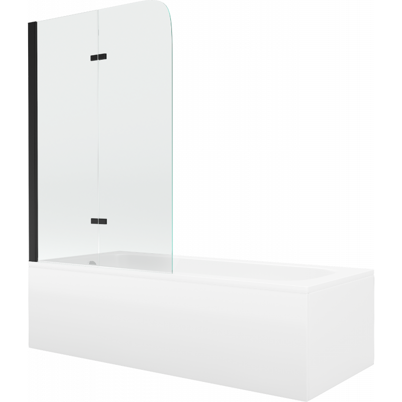 Mexen Vega wanna prostokątna 180 x 80 cm z obudową i parawanem 2-skrzydłowym 80 cm, transparent, czarny - 550118080X9008027000