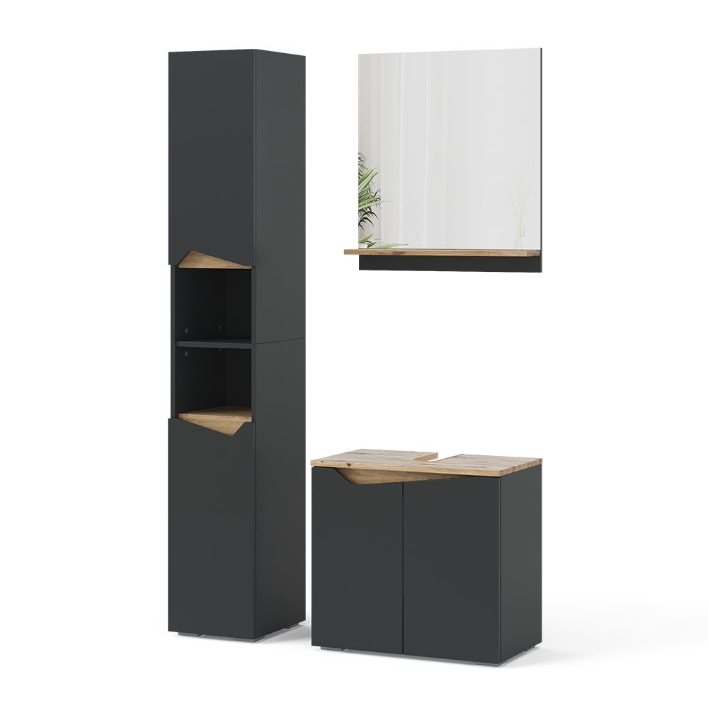 Vicco Zestaw mebli łazienkowych Marelle, Antracyt, 3 części, z wysoką jednostką