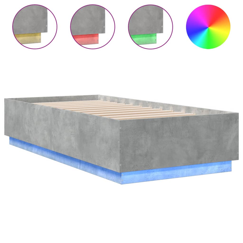 Łóżko Szare Rama Łóżka Ze Stelażem Do Pokoju Sypialni LED 90x200 cm