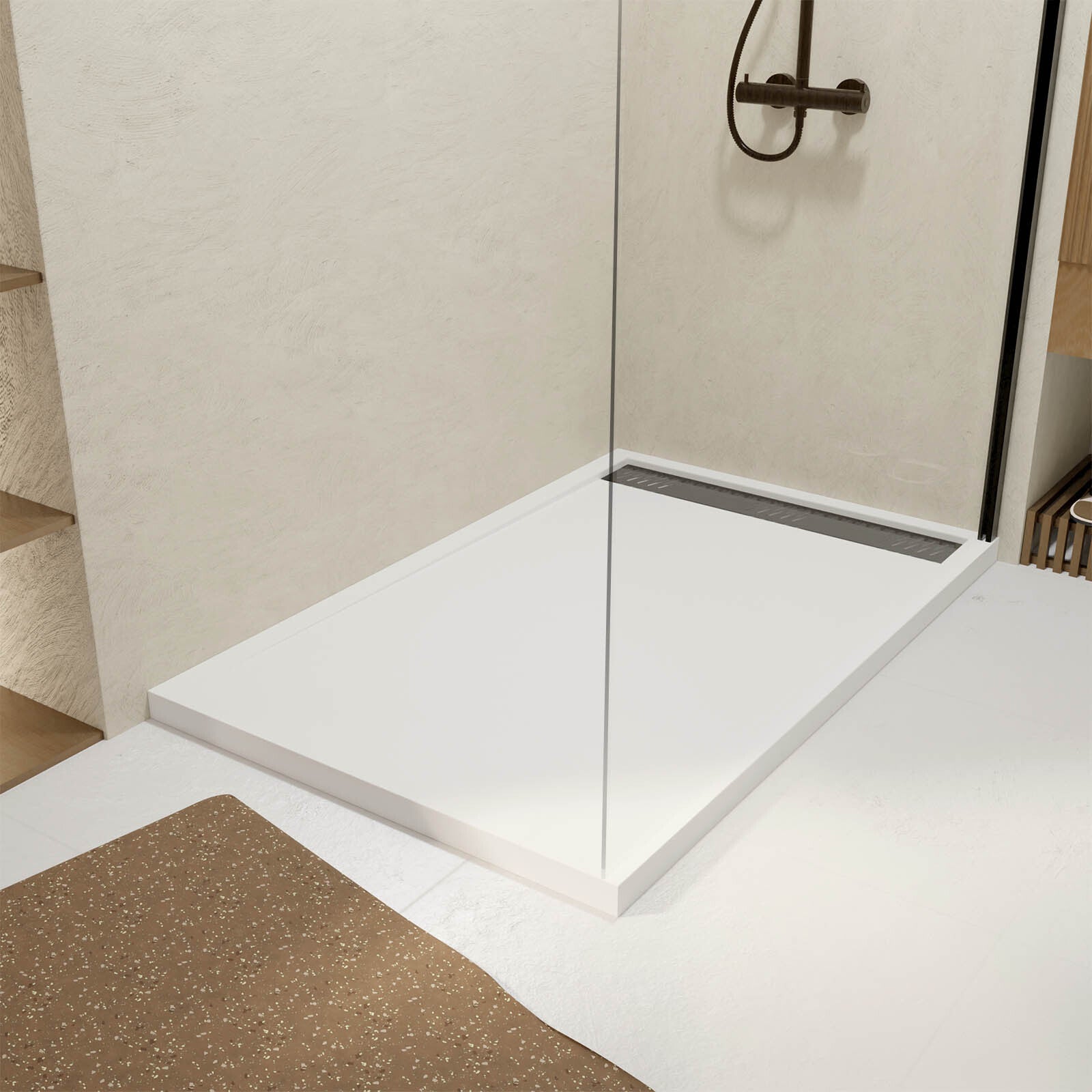 Receveur en acrylique Blanc 90x140x5 cm + Grilles Linéaires Chrome et Noire - WHITENESS II - 2
