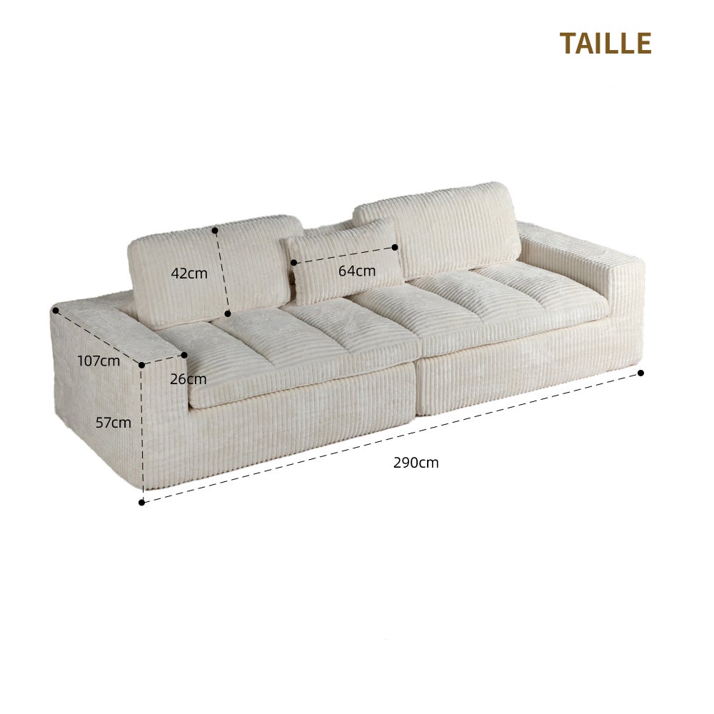 Canapé modulable en velours côtelé beige – Confort moelleux et design minimaliste - 8