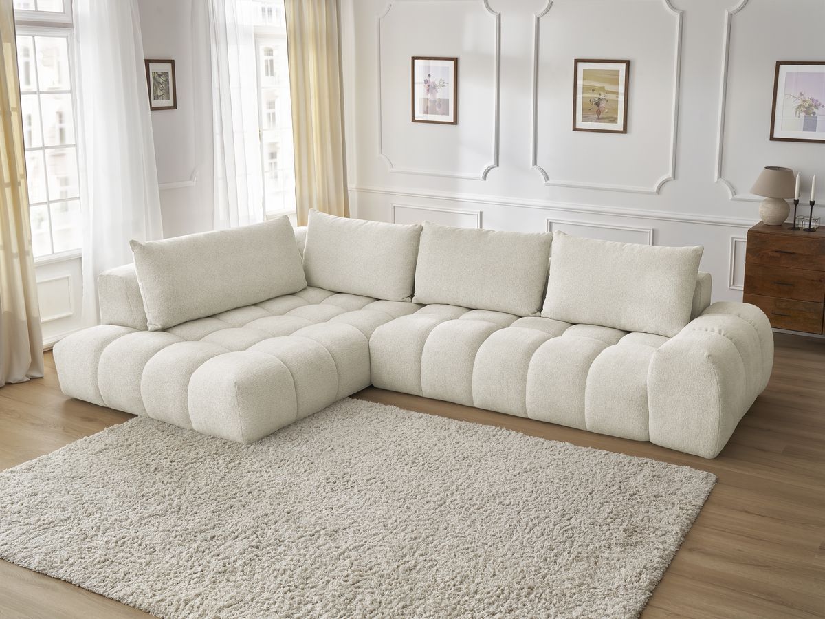 BOBOCHIC Canapé d'angle fixe EVEREST tissu chiné Blanc Angle gauche - 6