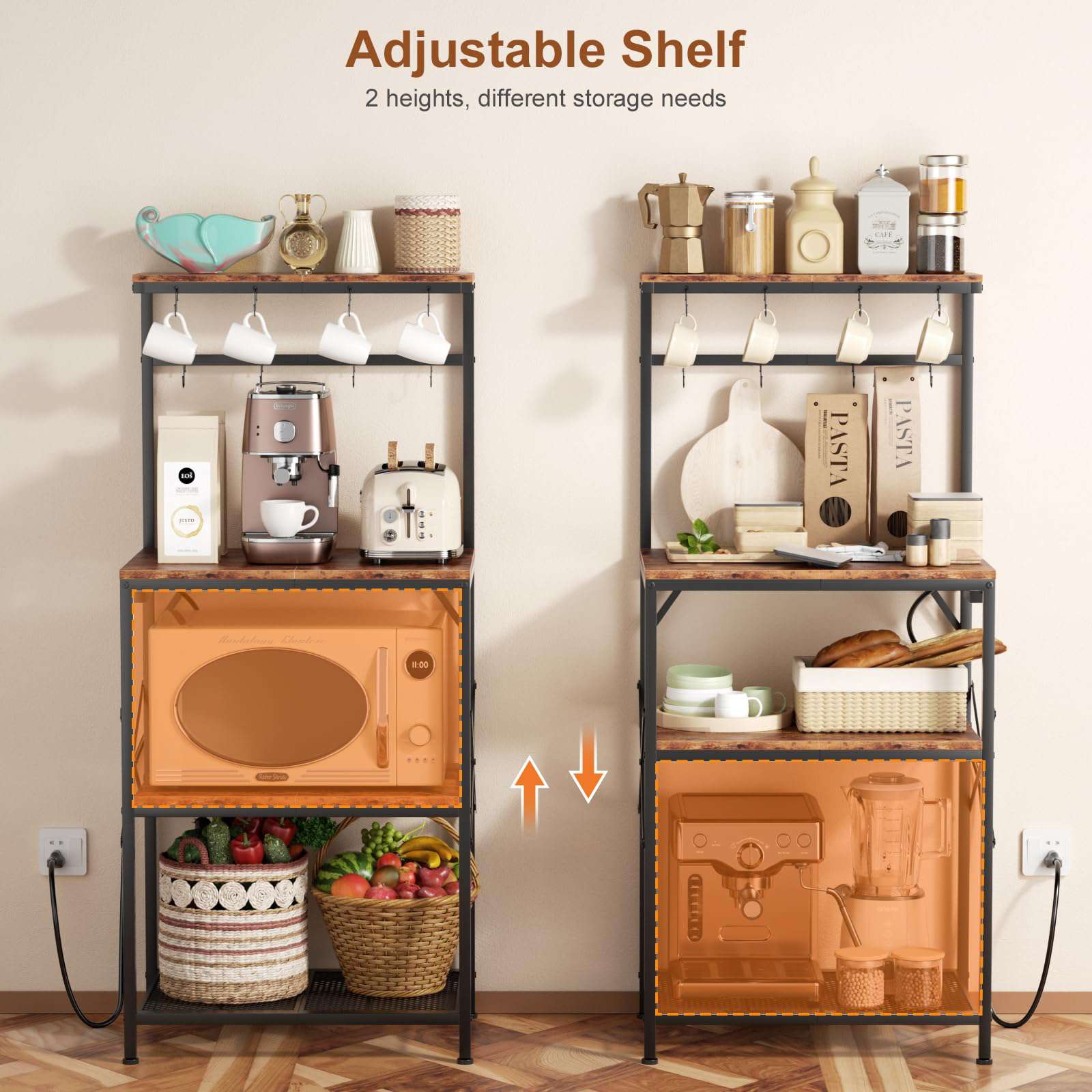 Étagère de cuisine industrielle réglable avec prises électriques rangement micro-ondes café grande capacité stable multifonction - 5