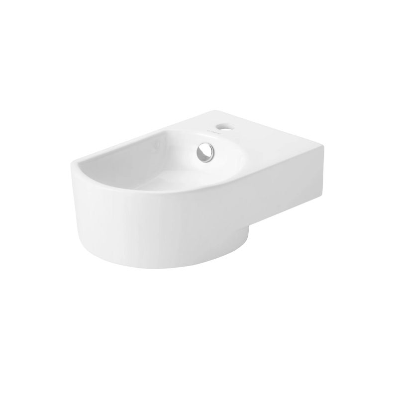 Umywalka ścienna Uptrend DEVO P biały połysk, z otworem na baterię oraz przelewem, prawa 1 szt.