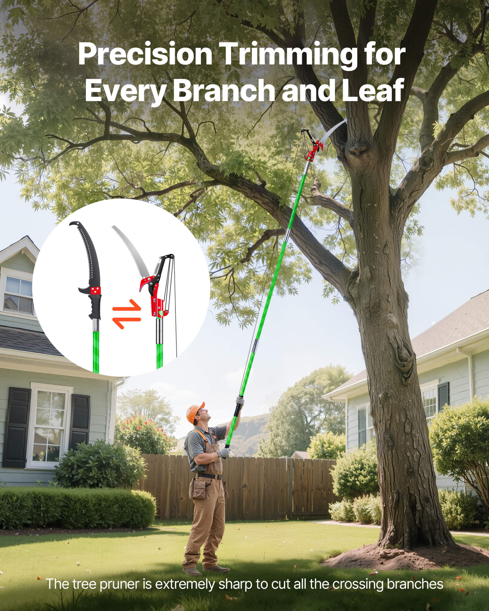 Scie à Élaguer Extensible,VEVOR 2,15-8,09 m,Scie sur Perche Manuelle,avec Ciseaux,8 Perches Fibre de Verre,pour Tailler Branches Hautes,Palmiers - 4