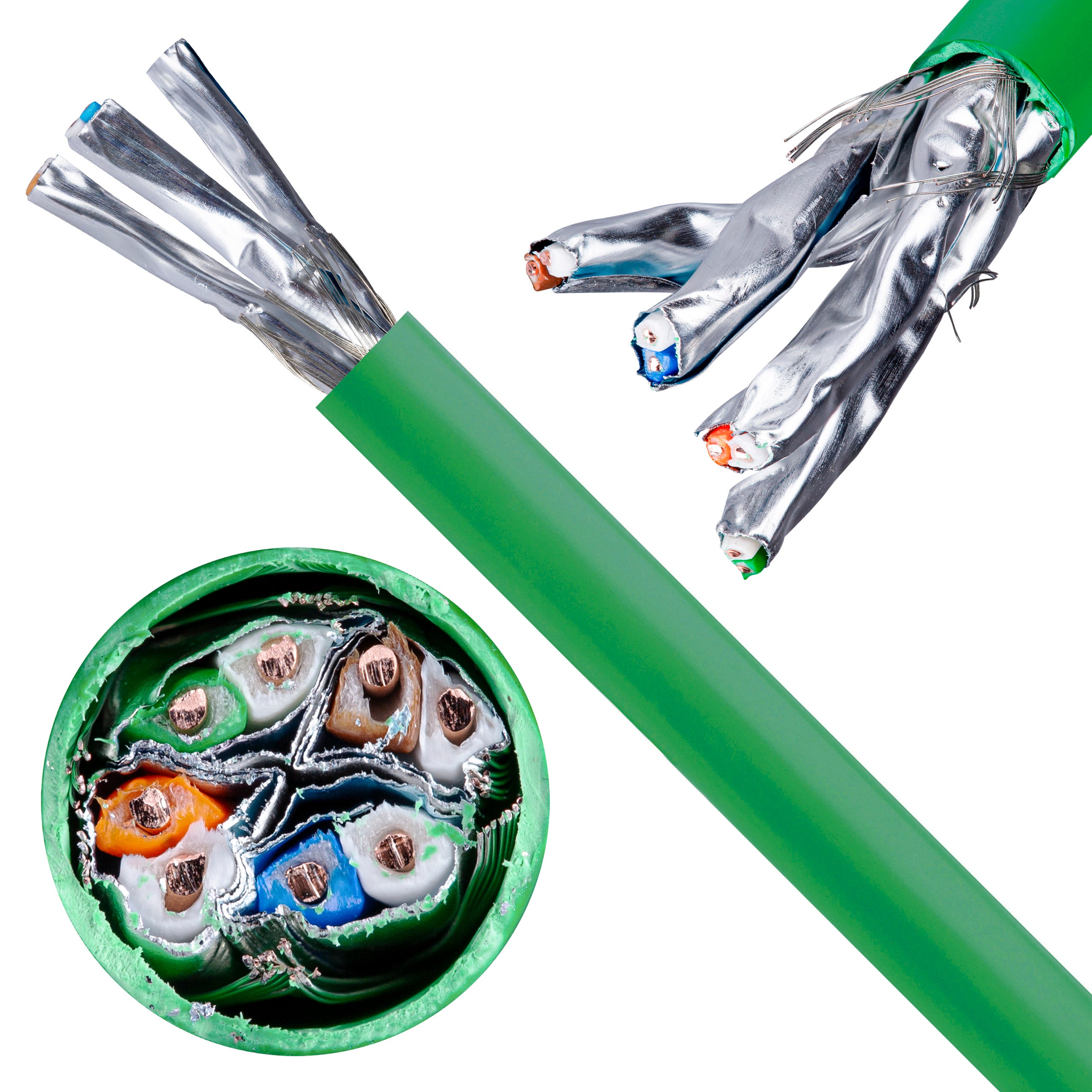 Kabel sieciowy S/FTP kat.8.2 skrętka 4x2x0,64mm wewnętrzny Dca bezhalogenowy LSOH zielony DIGITUS 500m