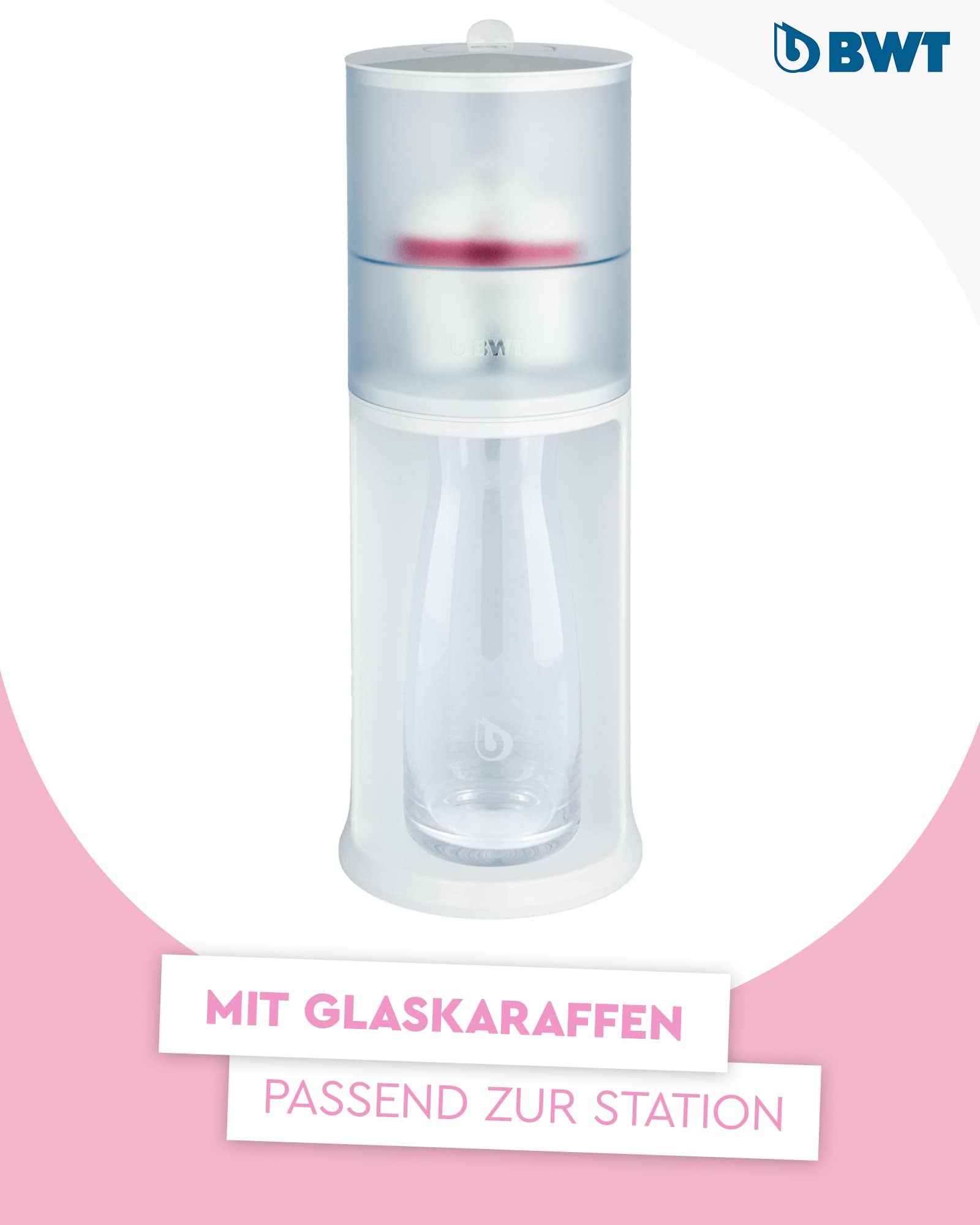 BWT Filtro acqua da tavolo AQUAlizer Station | Pacchetto vantaggio con 2 cartucce filtranti e decanter in vetro aggiuntivo - 3