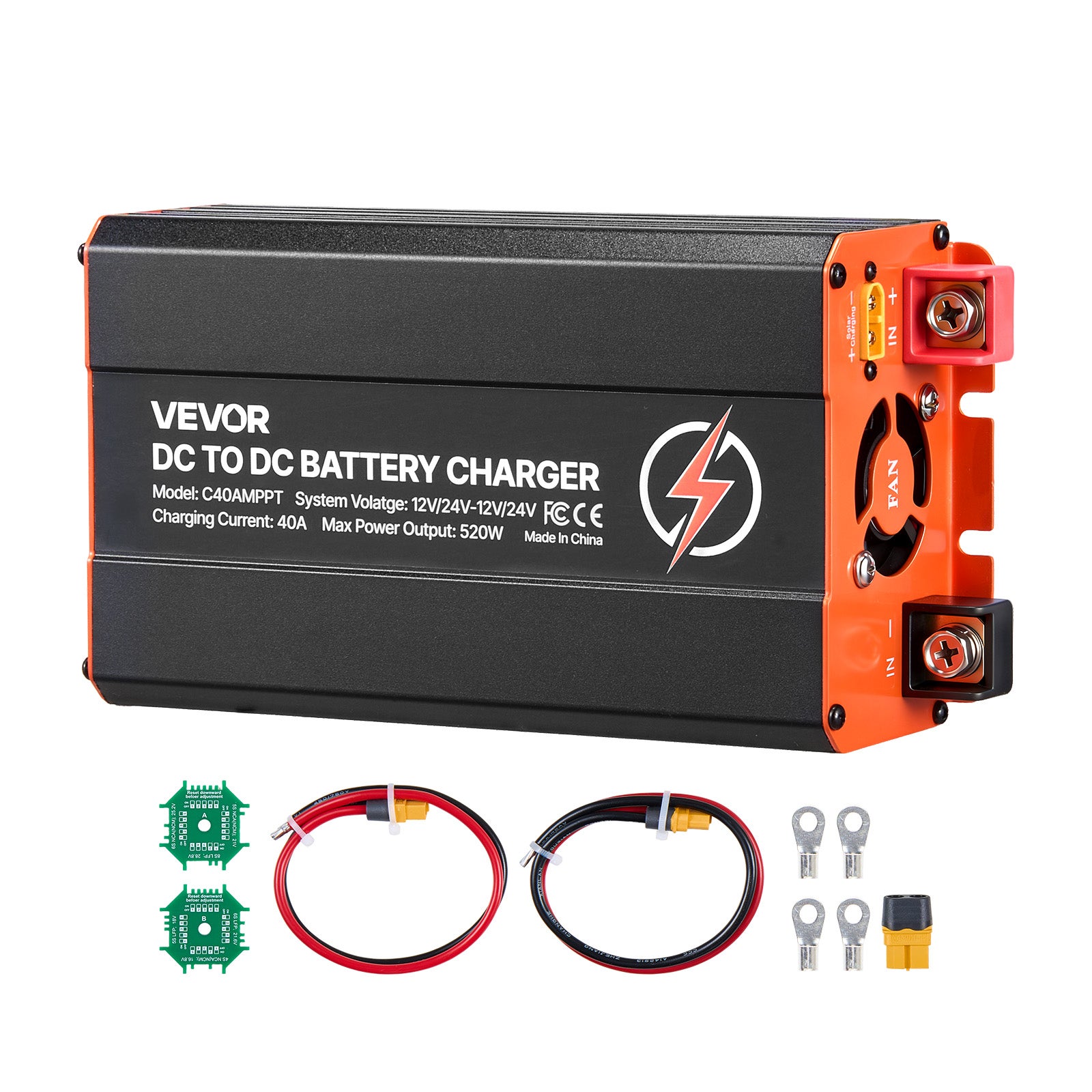 Charger DC-DC VEVOR cu MPPT 520 W 40 A, încărcător de baterii DC-DC 12 V/24 V - 12 V/24 V, dublu intrare, panou solar/alternator pentru autocaravane