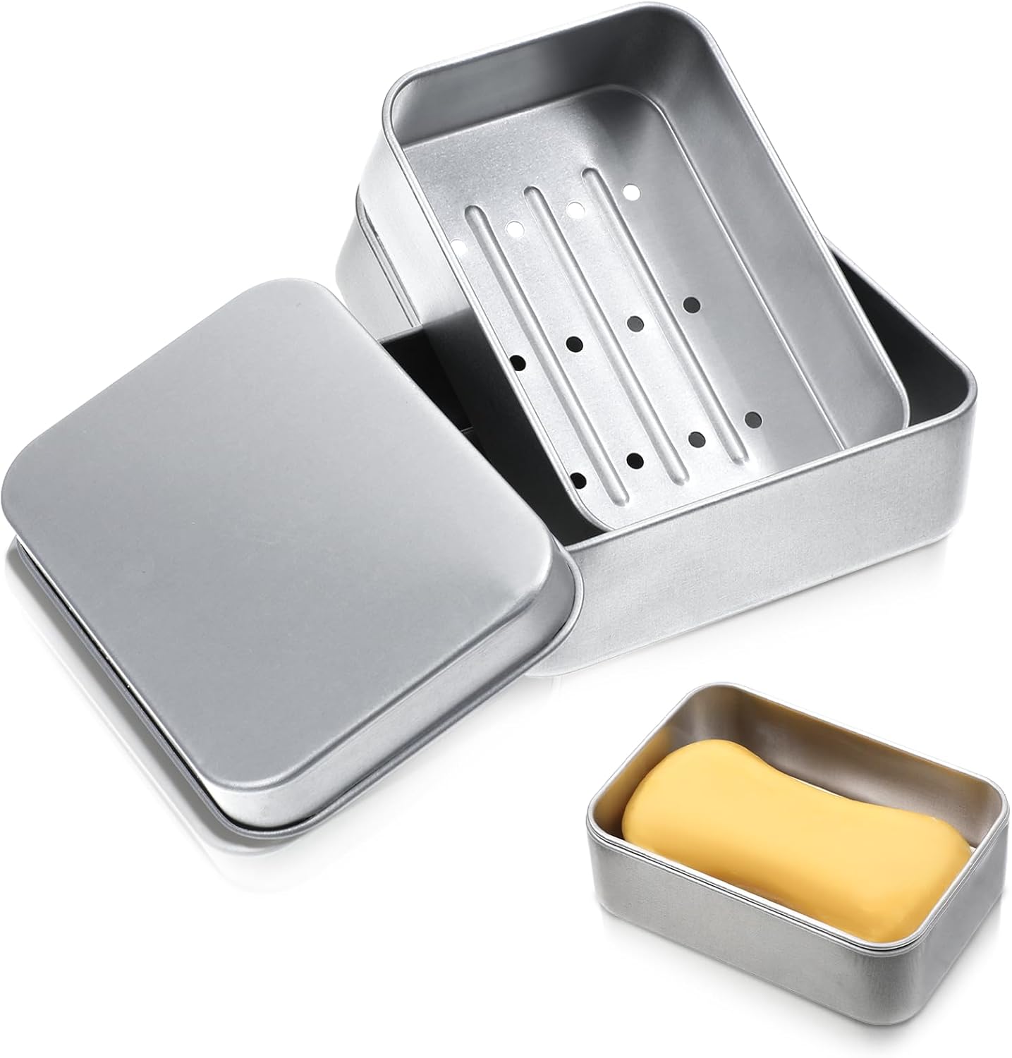 Wodoodporna aluminiowa mydelniczka podróżna (96 x 68 x 30 mm, 6 sztuk) z wyjmowanym ociekaczem, idealna do hosteli, hoteli, akademików i łazienek.