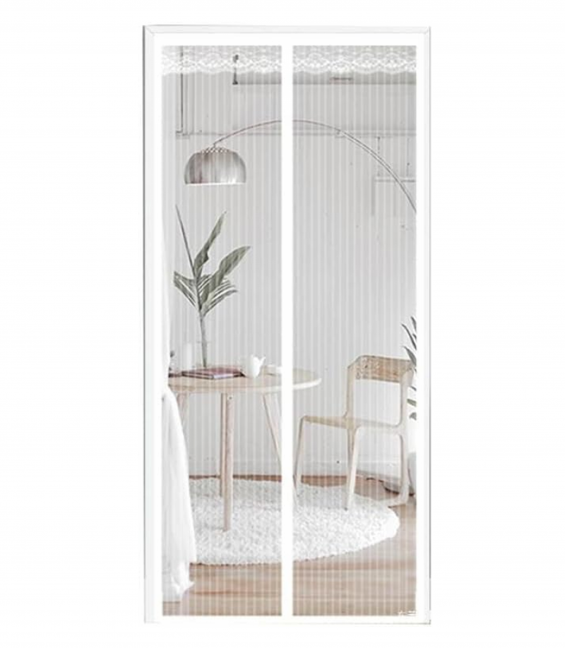 Moskitiera magnetyczna z koronką w paski, anty-komary, 120 x 210 cm (biała)