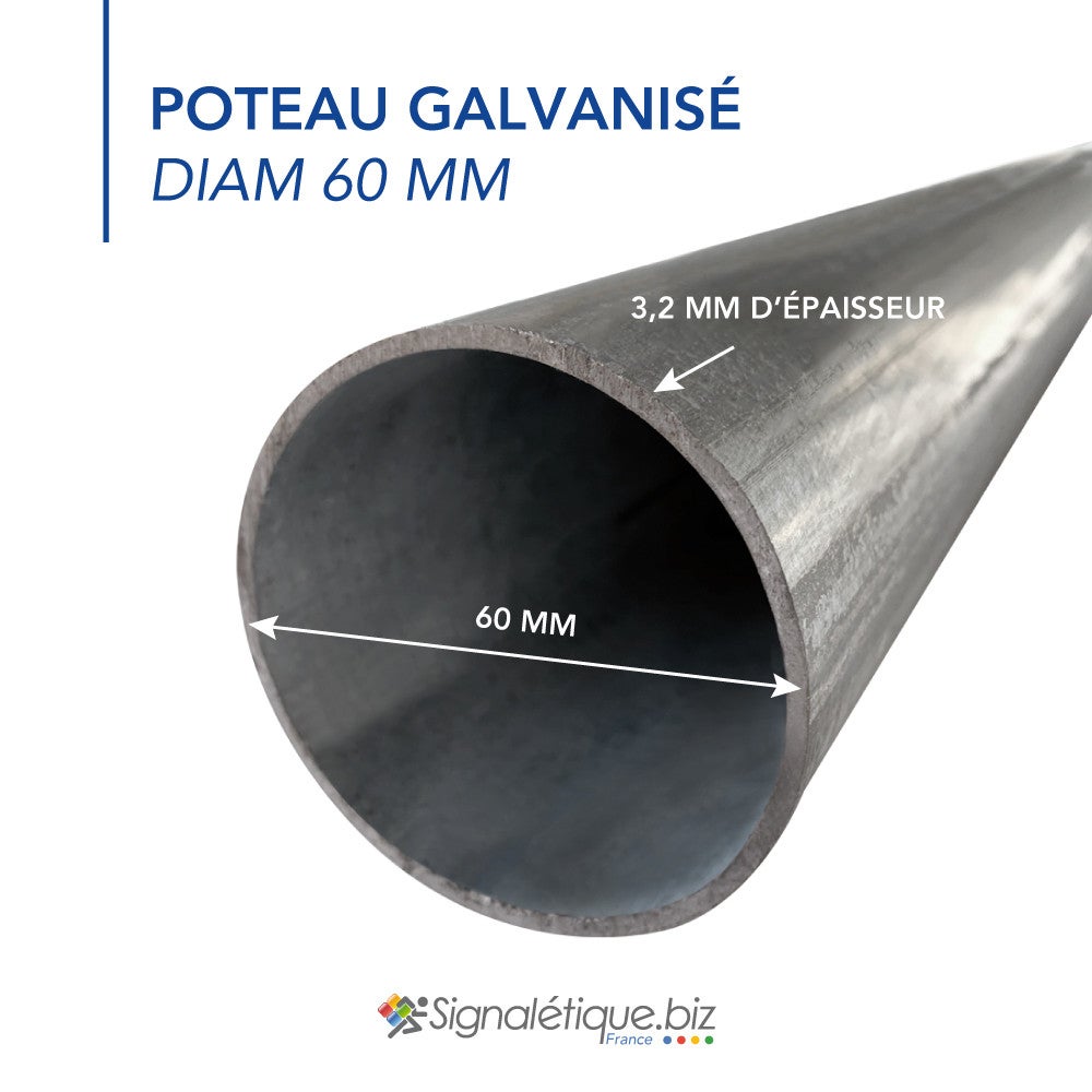 Poteau rond acier galvanisé anti-corrosion H.1,5 m, diamètre 60 mm (6 cm) - 3