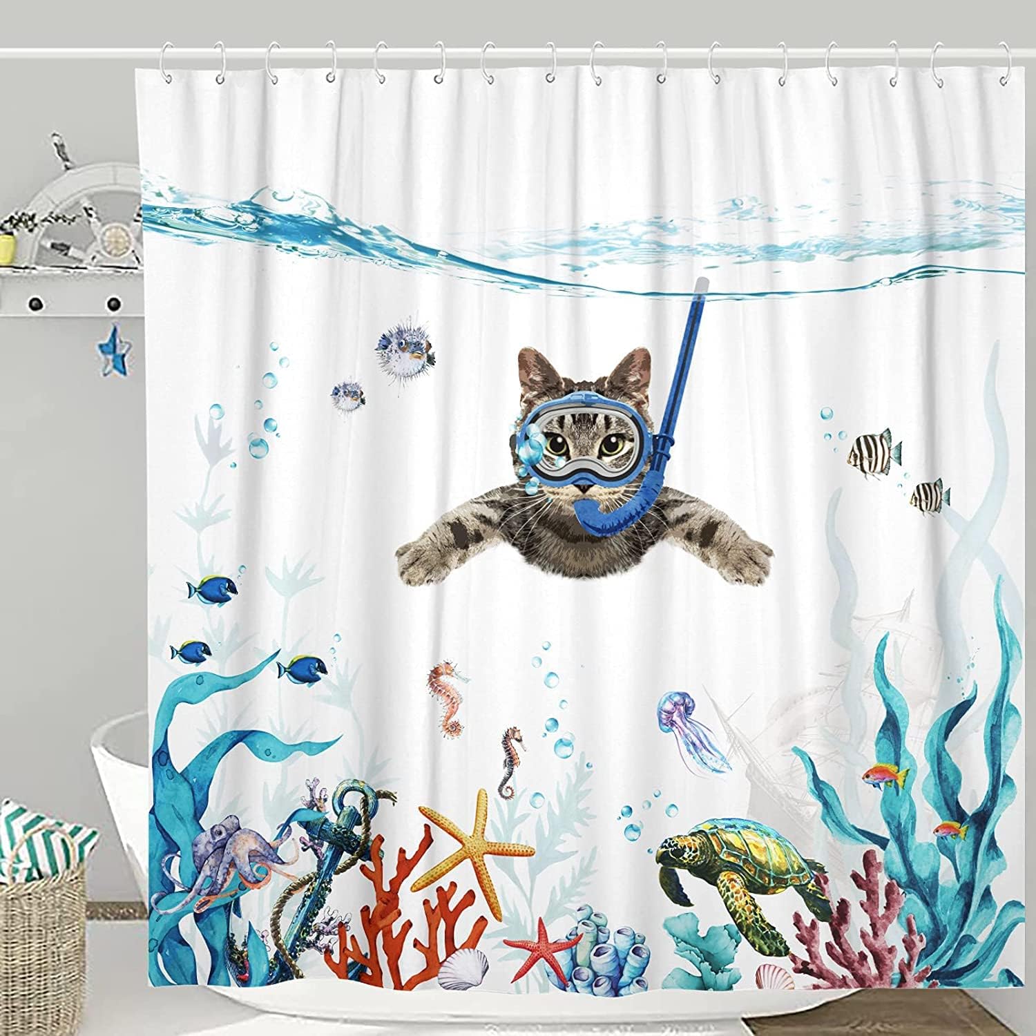 Rideau de douche Poisson rouge 180 x 180 cm | de haute qualité | 12