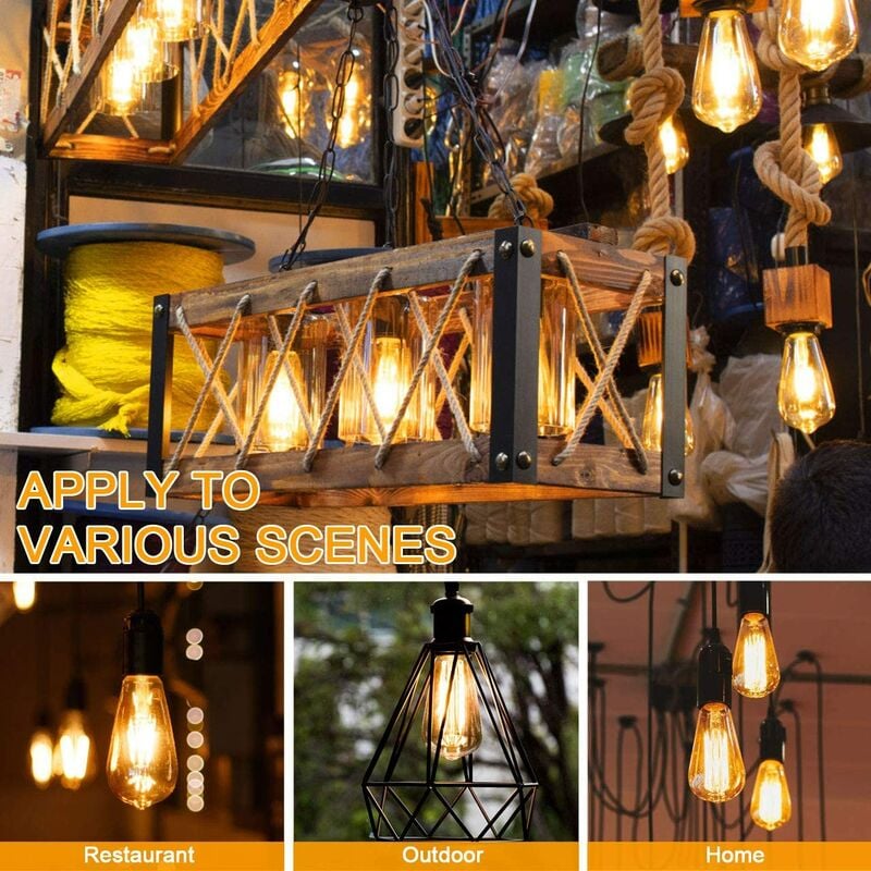 Lot de 6 LED 6W Edison Vintage E27 - Ampoule à filament ST64 2200K Blanc Chaud - Equivalent à Ampoule Incandescente 48W - 2